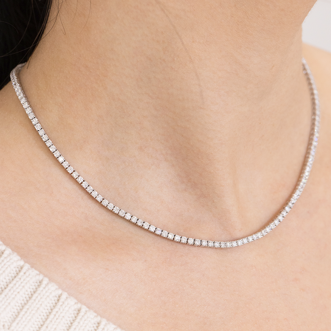 Choker worn on person, round lab grown diamonds, tennis design.