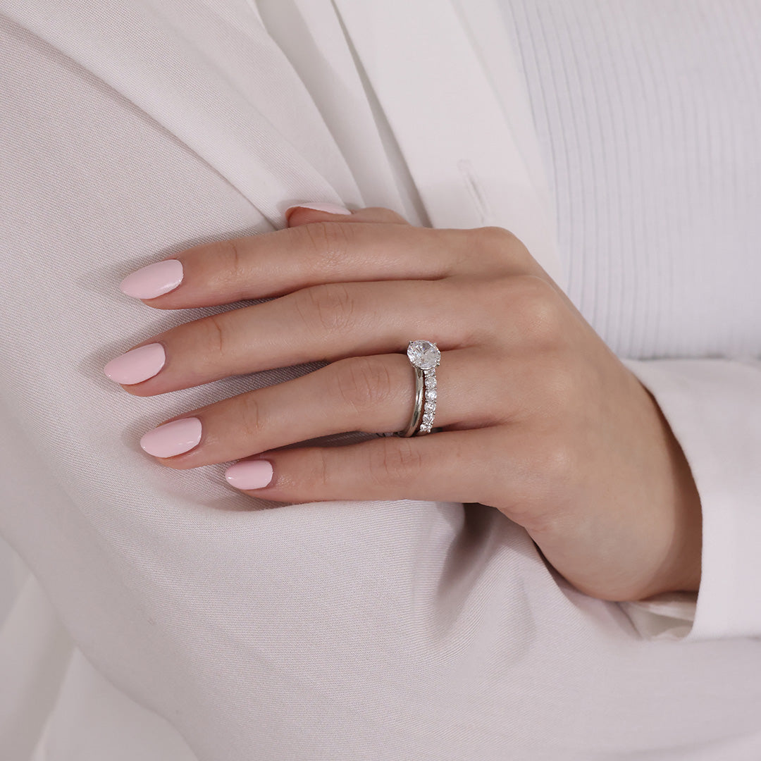 Platinum 1/2 Way Plus Wedding Band, Round Diamonds.
