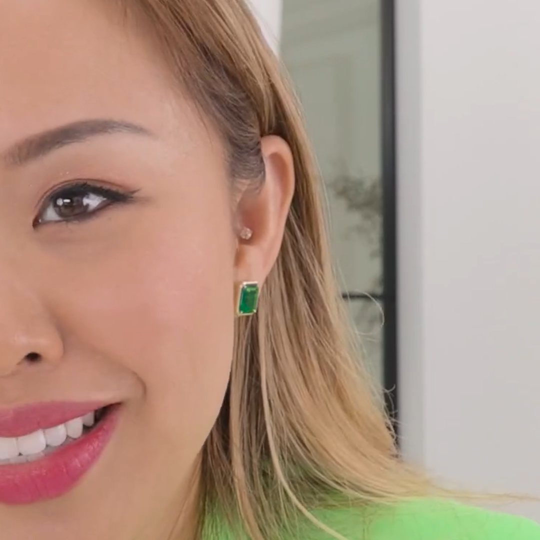 Zambia Green Emerald Studs, Yellow Gold, 6.25ct.