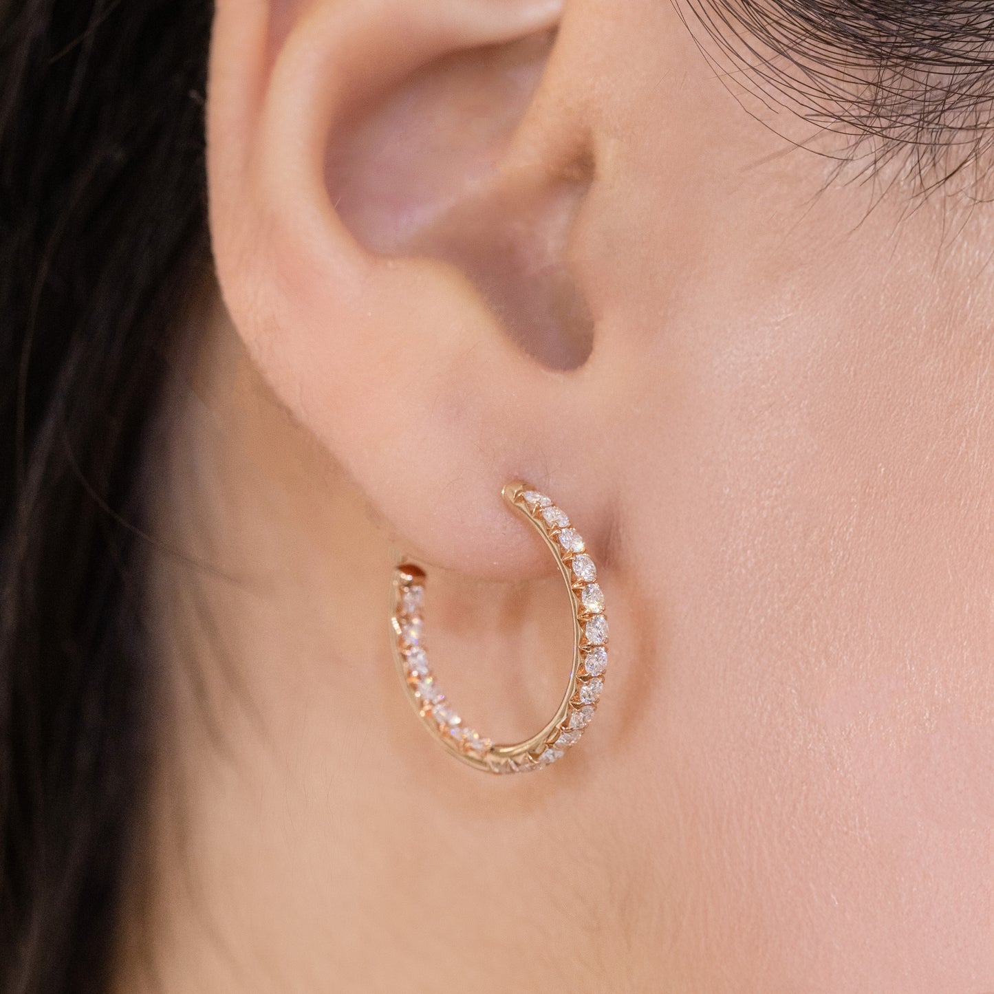 1ct Inside Out Diamond Hoop Earrings, Rose Gold.