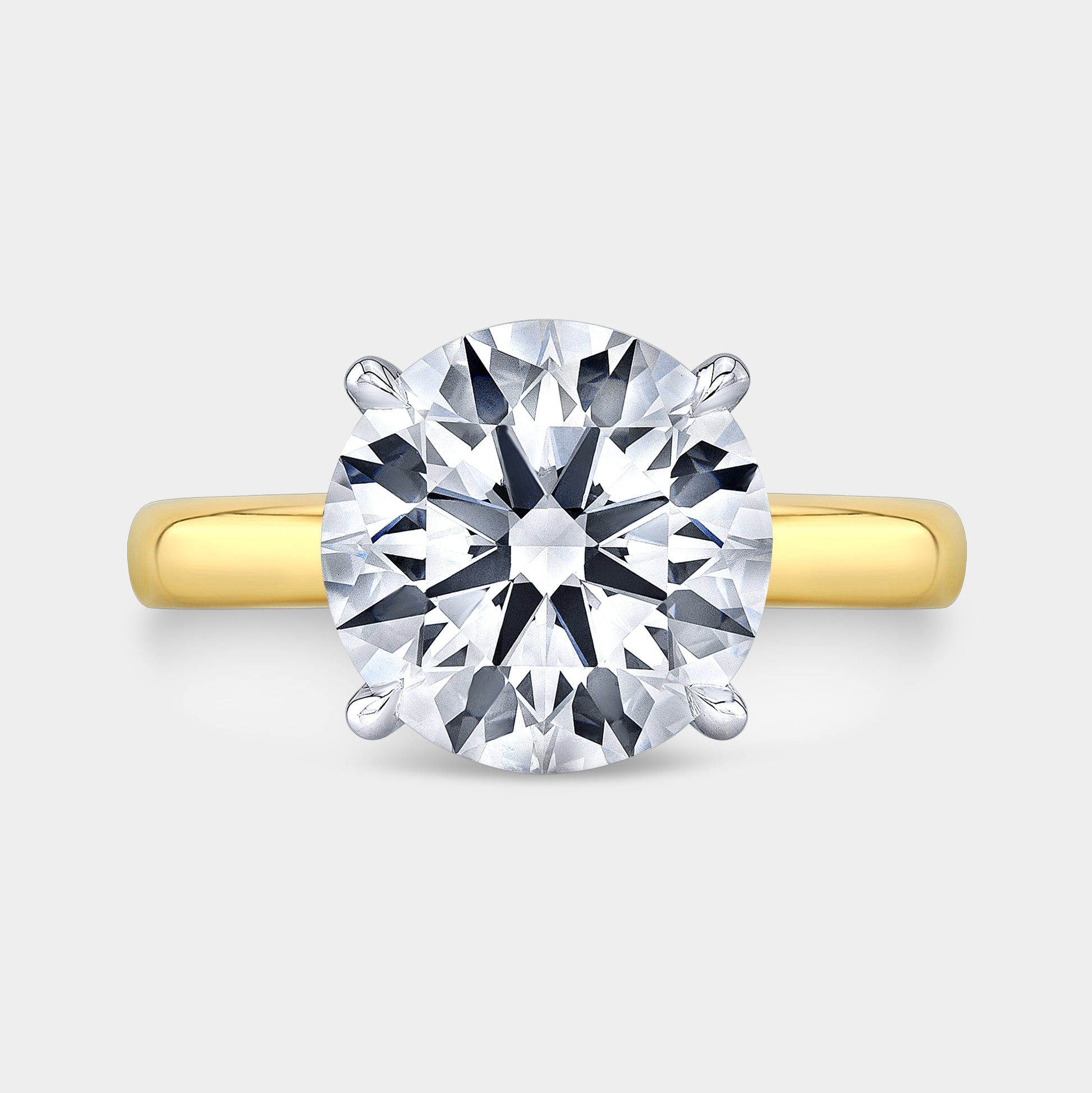 Two tone round ring, top view, solitaire.