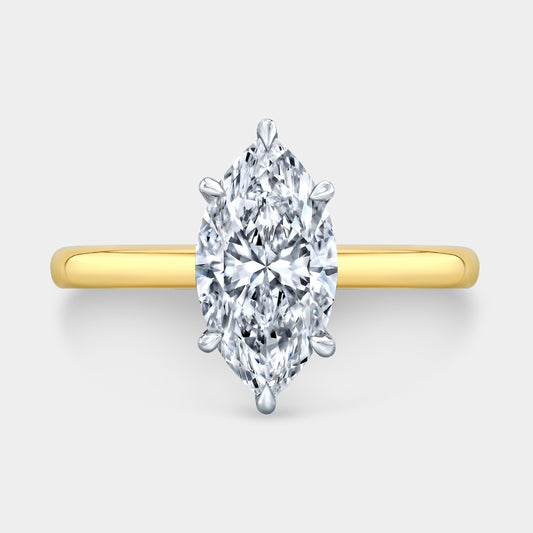 Marquise ring, top down, halo, solitaire, two tone.