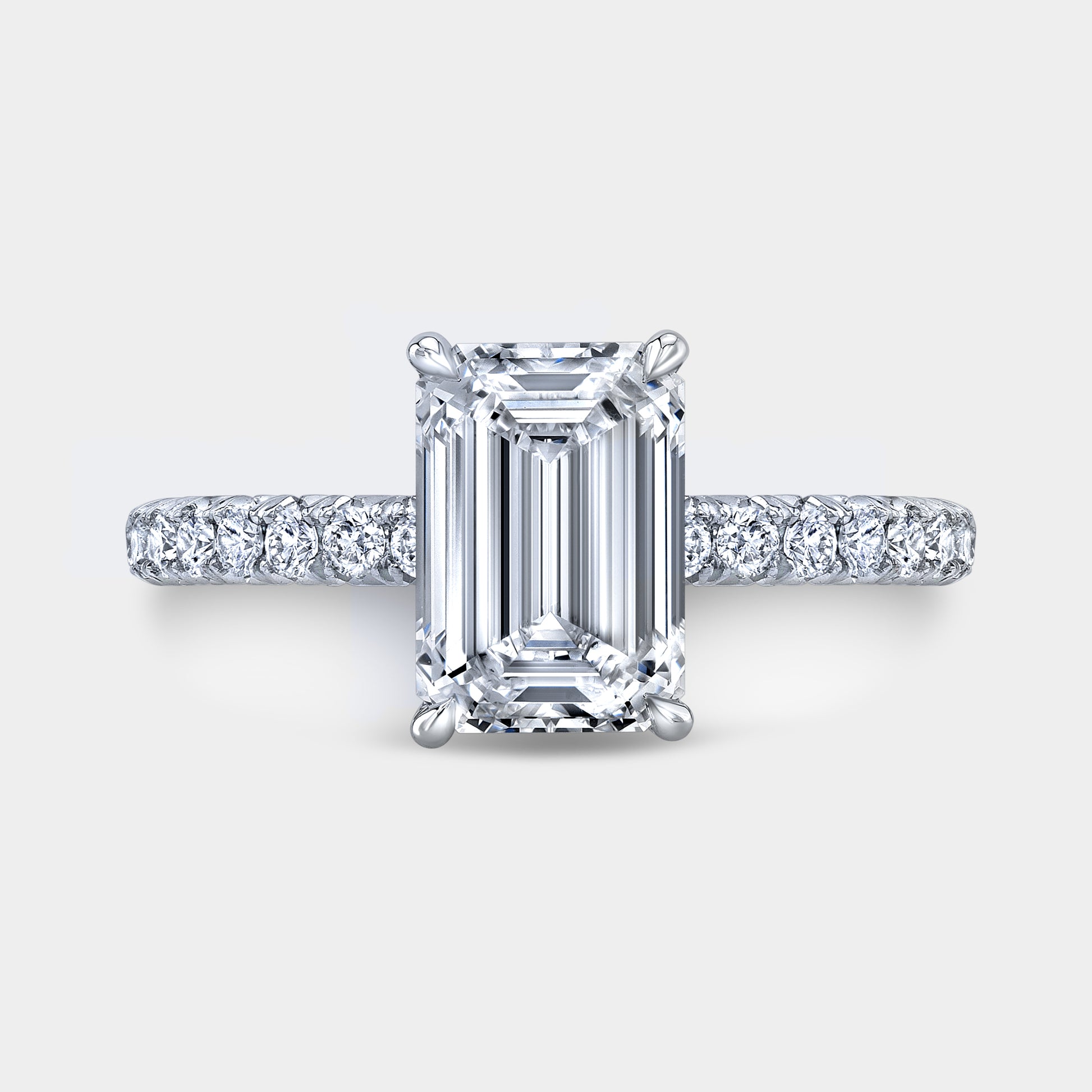 1.5ct emerald diamond engagement ring, cathedral setting.
