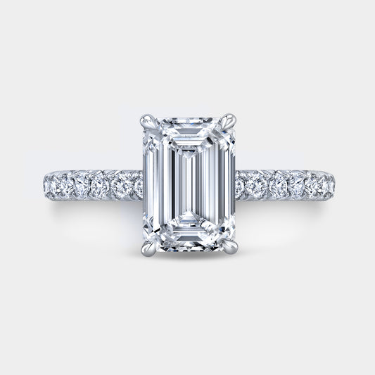 1.5ct emerald diamond engagement ring, cathedral setting.