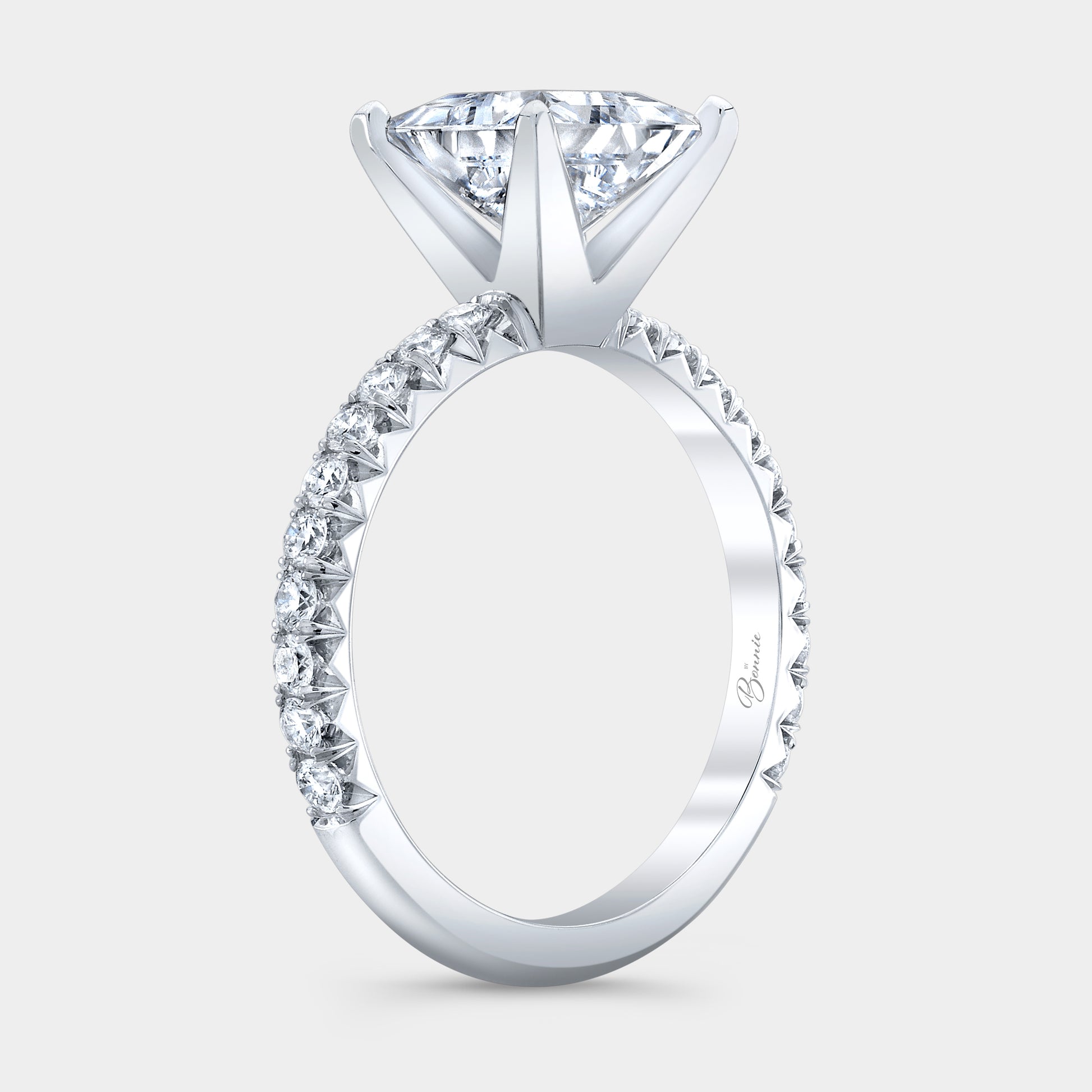 Platinum princess diamond ring, 45 degree, pave.