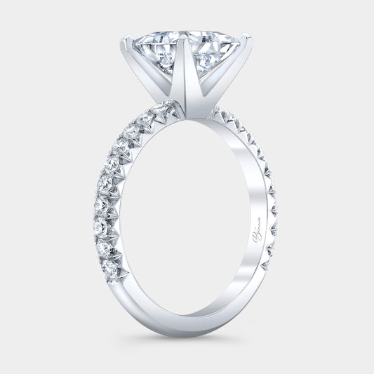 Platinum princess diamond ring, 45 degree, pave.