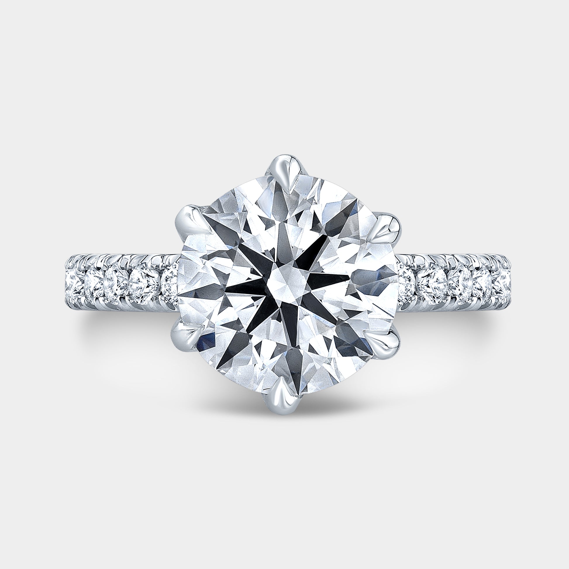 Round ring, top down, cathedral, pave band.