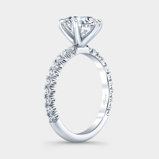 Platinum round diamond ring, 45 degree angle.