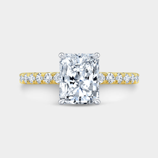 Two tone radiant ring, top view, hidden halo.