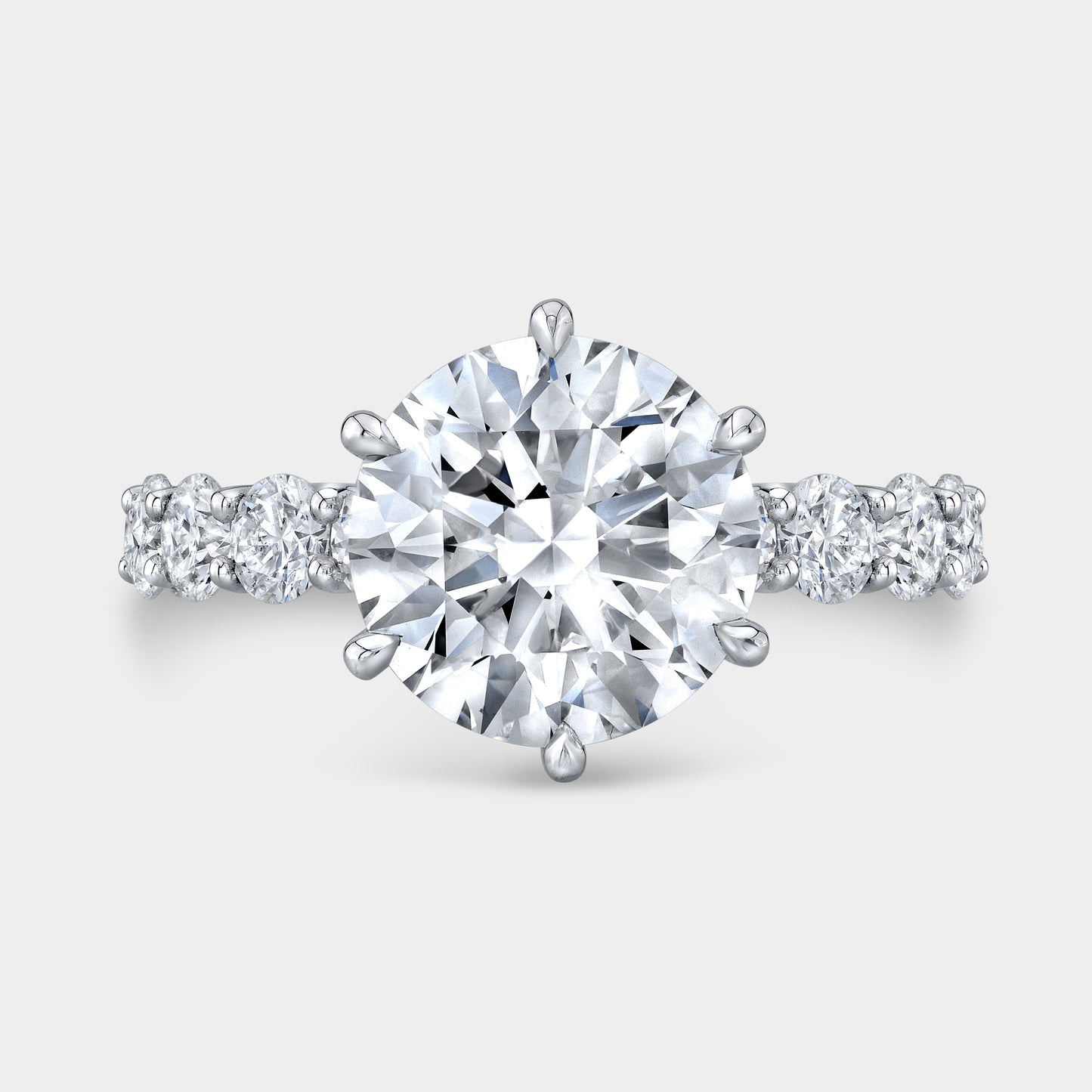 Round diamond ring, hidden halo and U gallery view.