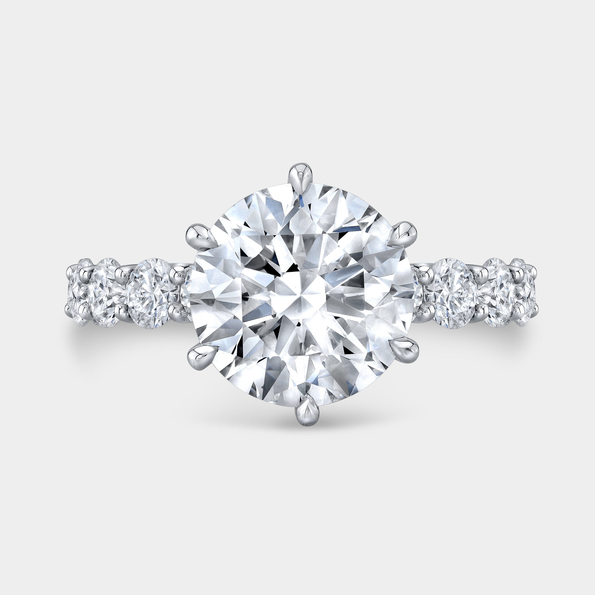 Round diamond ring, hidden halo and U gallery view.