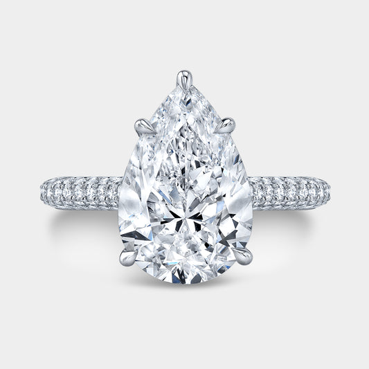 4ct pear diamond engagement ring, pave eternity setting.