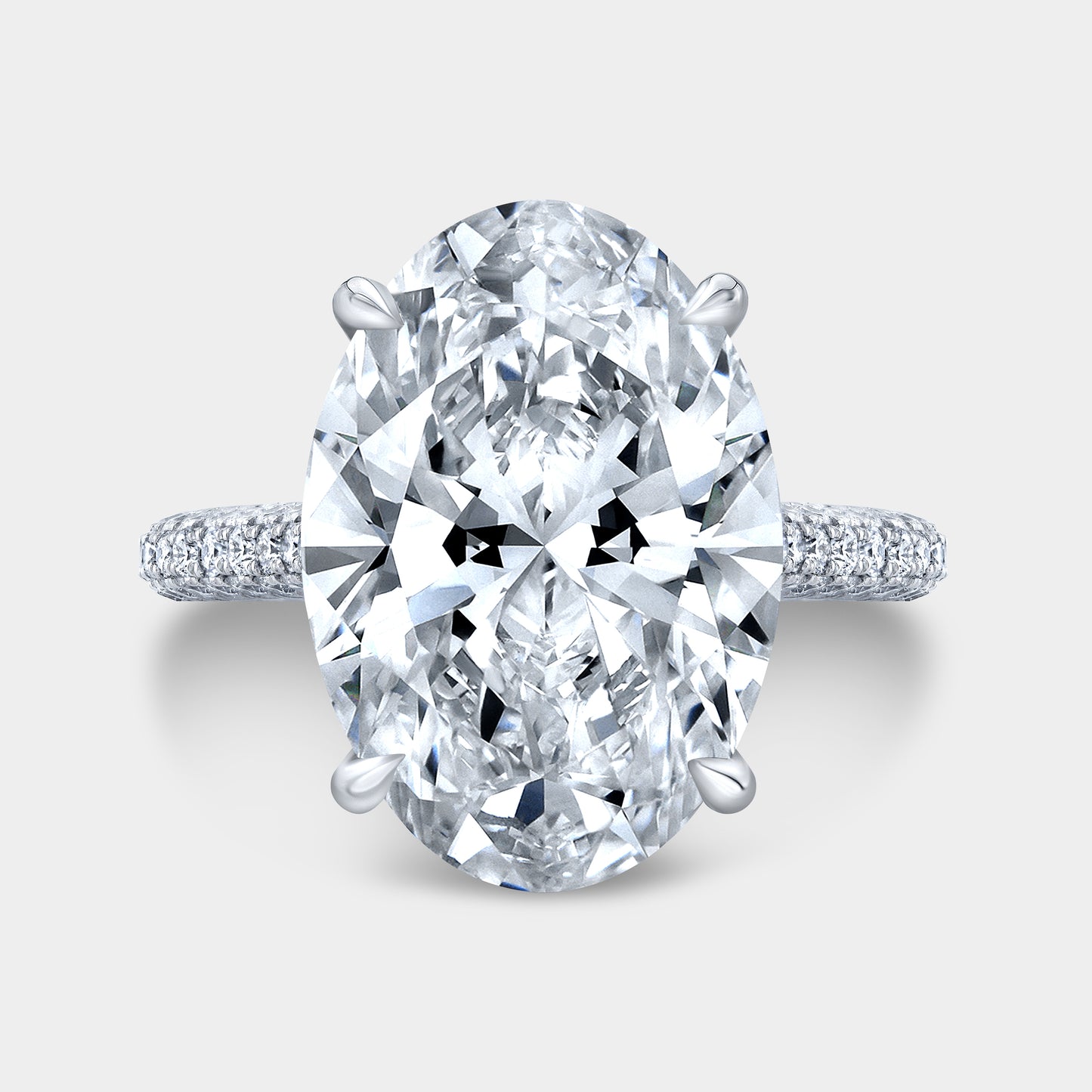 Diamond ring, top-down angle, 3 row pave detail.