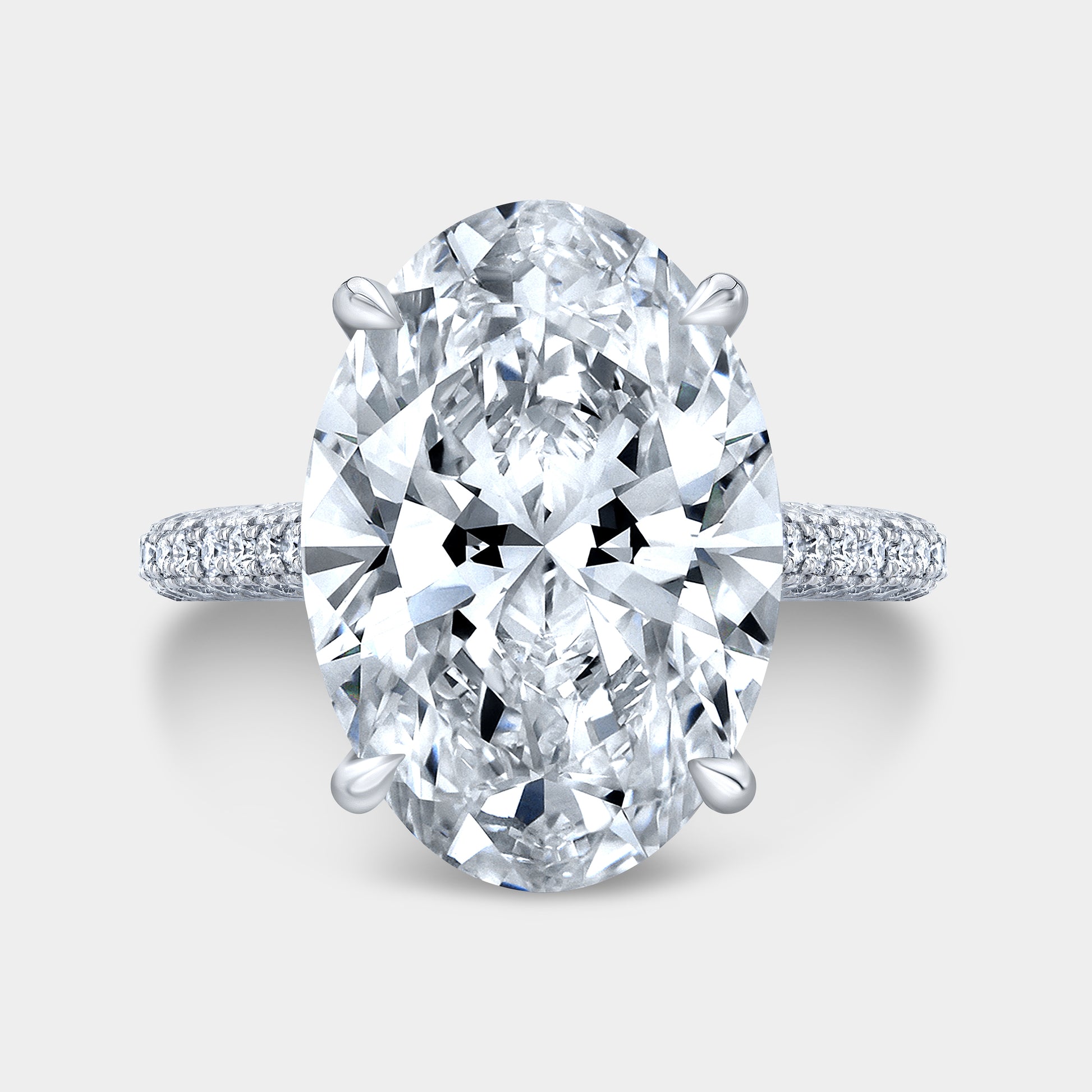 Diamond ring, top-down angle, 3 row pave detail.