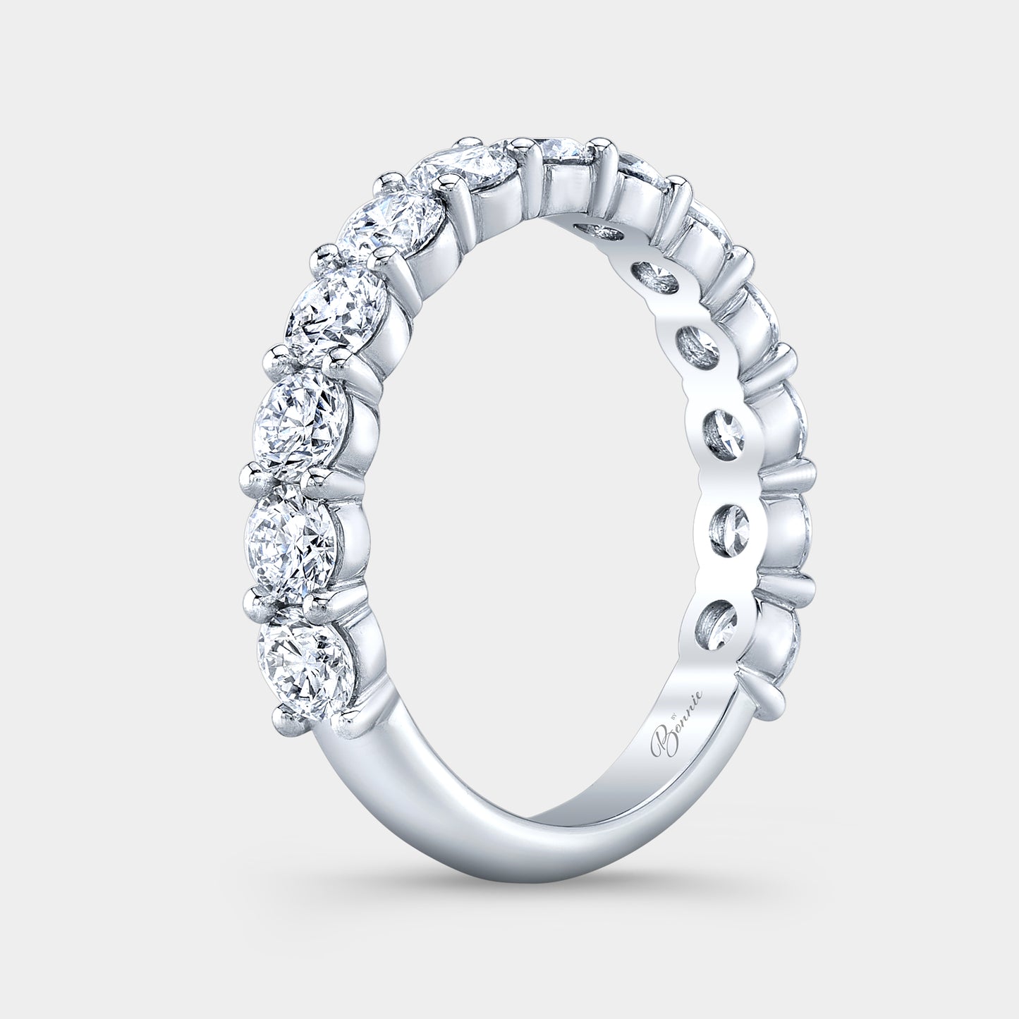 Platinum 3/4 Way Wedding Band, Round Diamonds, Low Profile.