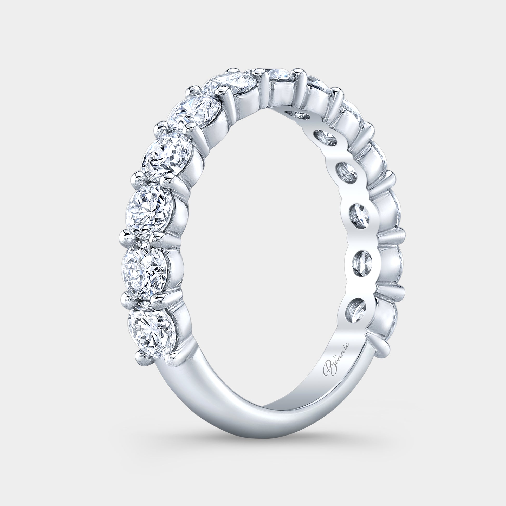 Platinum 3/4 Way Wedding Band, Round Diamonds, Low Profile.