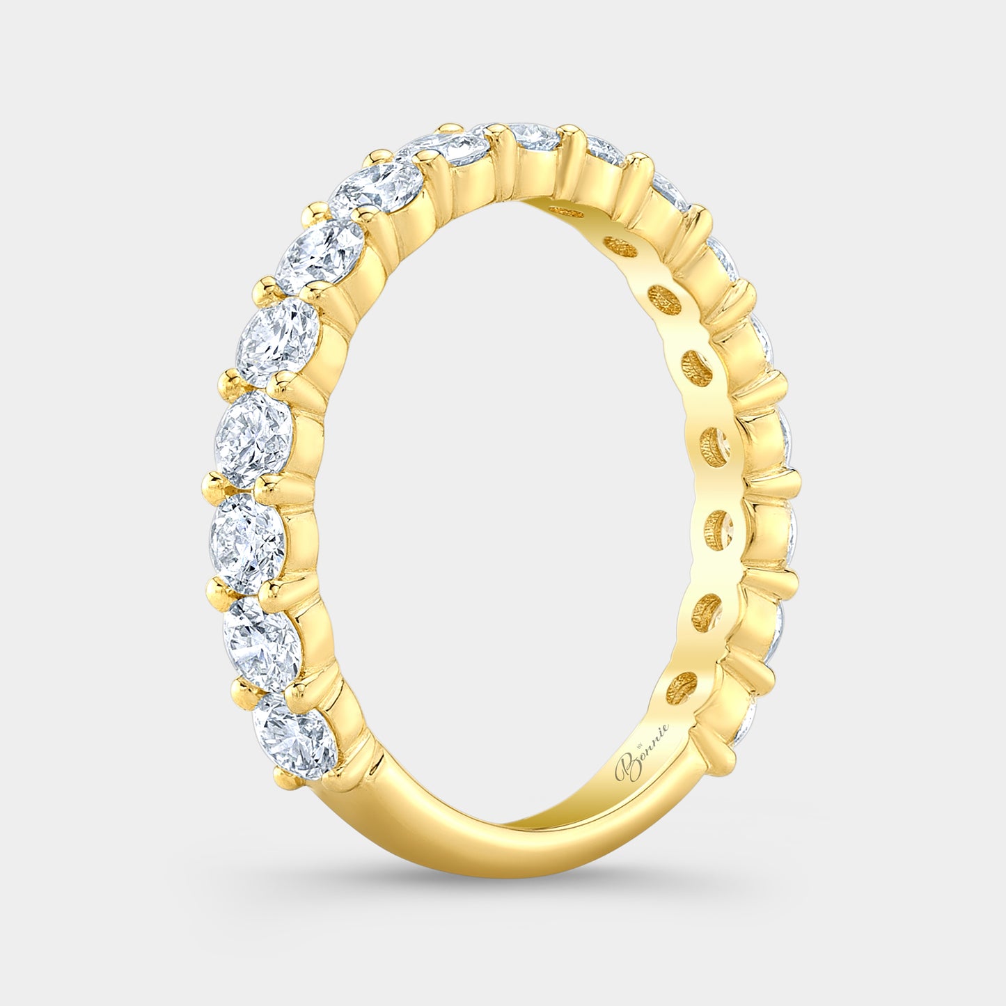 Yellow Gold 3/4 Way Wedding Band, Round Diamonds, Low Profile.