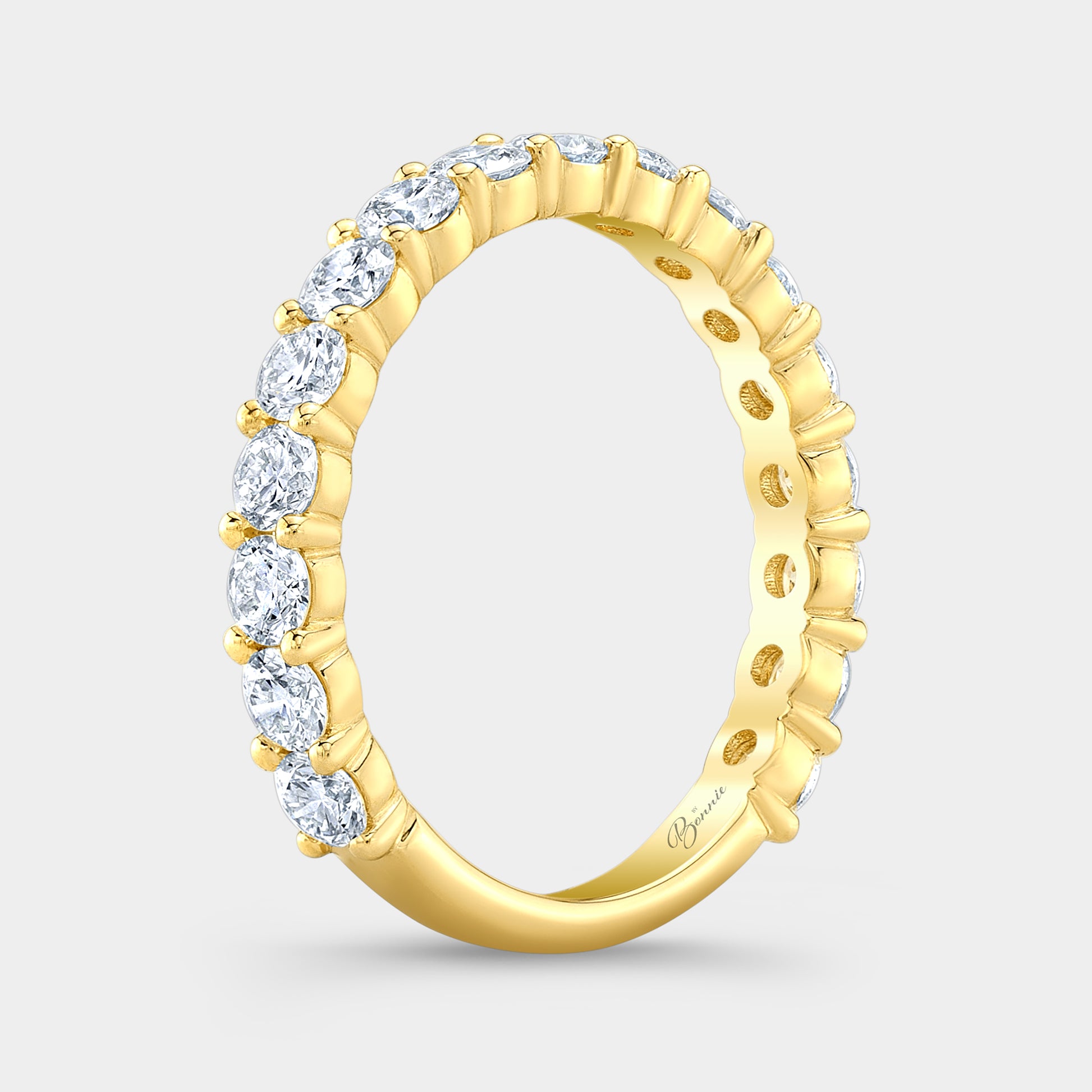 Yellow Gold 3/4 Way Wedding Band, Round Diamonds, Low Profile.