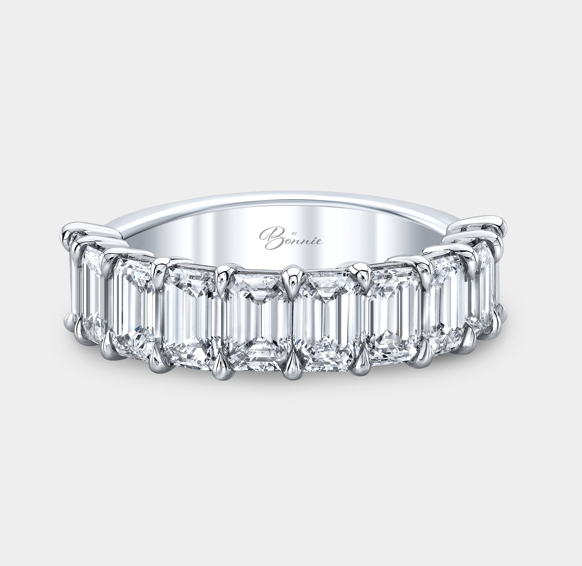 3ct Emerald Diamond Half Way Wedding Band, Platinum