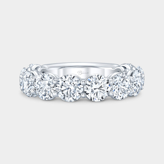Platinum round diamond wedding band, double gallery, 3/4 way.