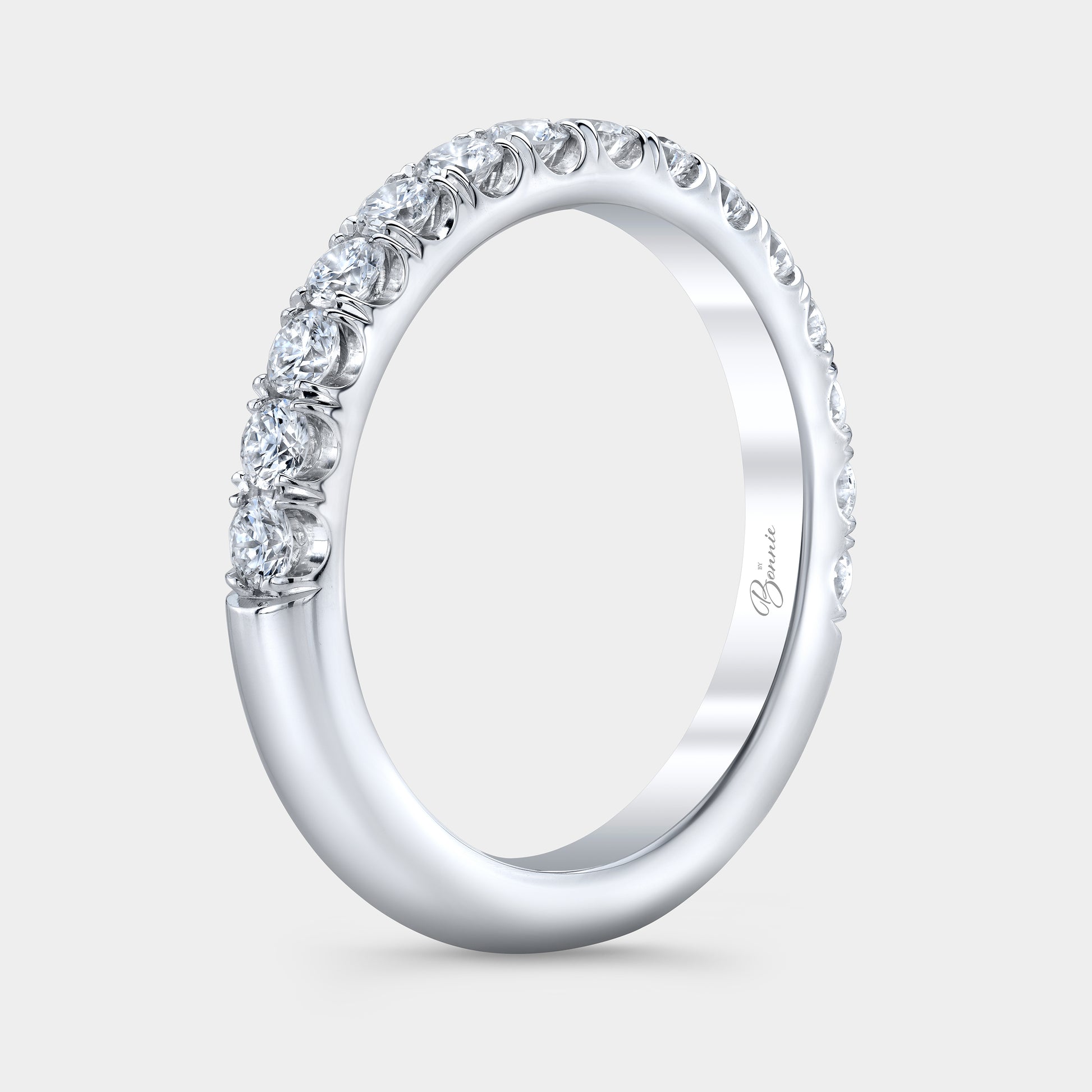 Platinum U Pave Wedding Band, Round Diamonds.