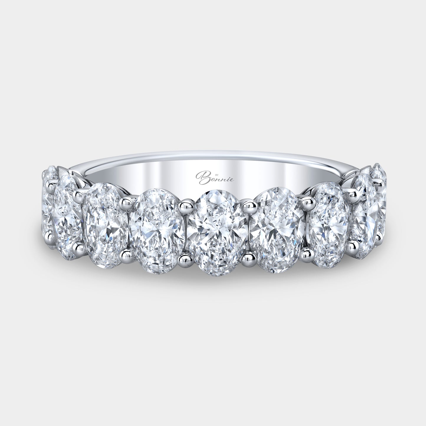 3ct Oval Diamond 9 Stone Wedding Band, White Gold.