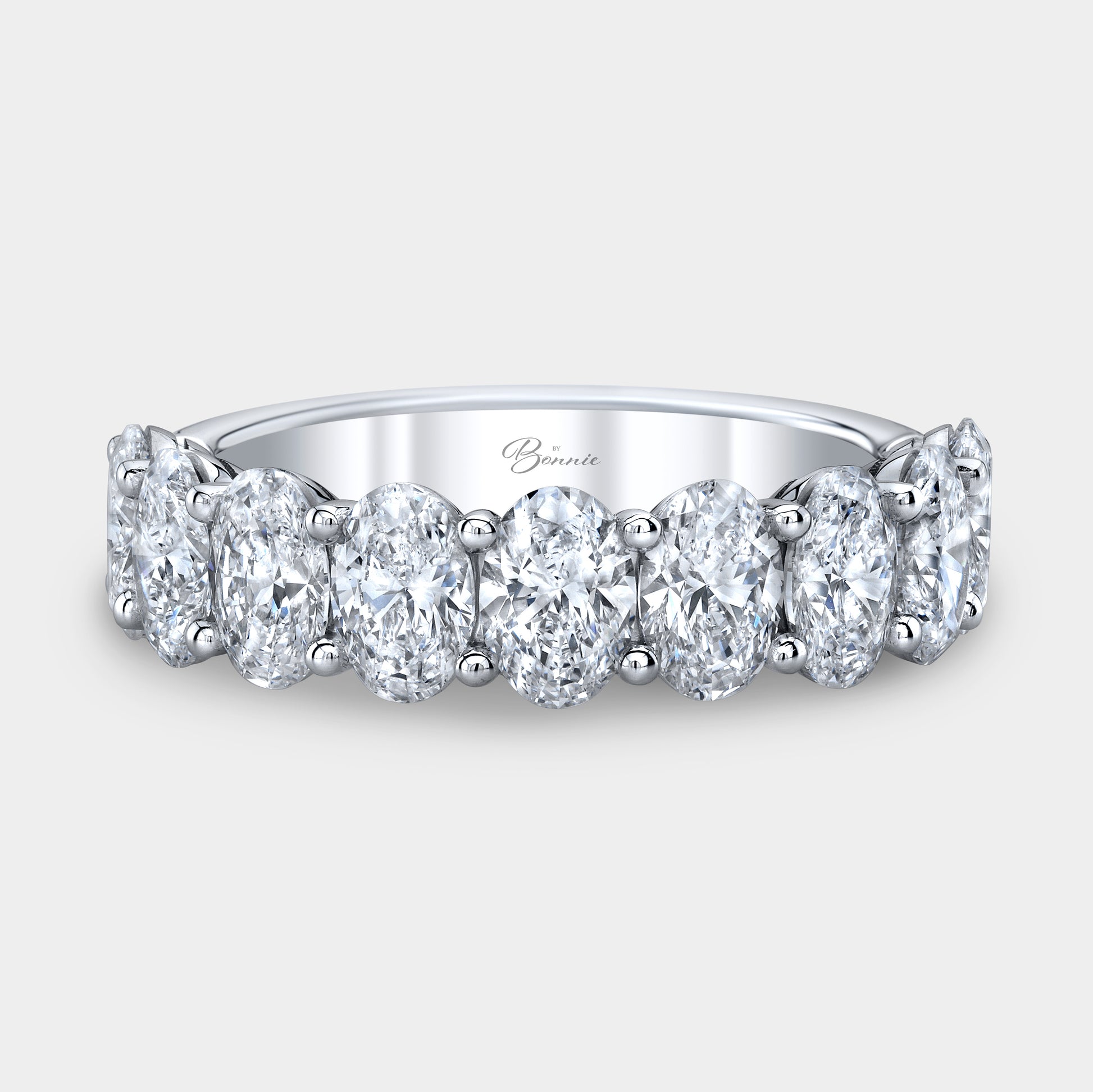 3ct Oval Diamond 9 Stone Wedding Band, White Gold.
