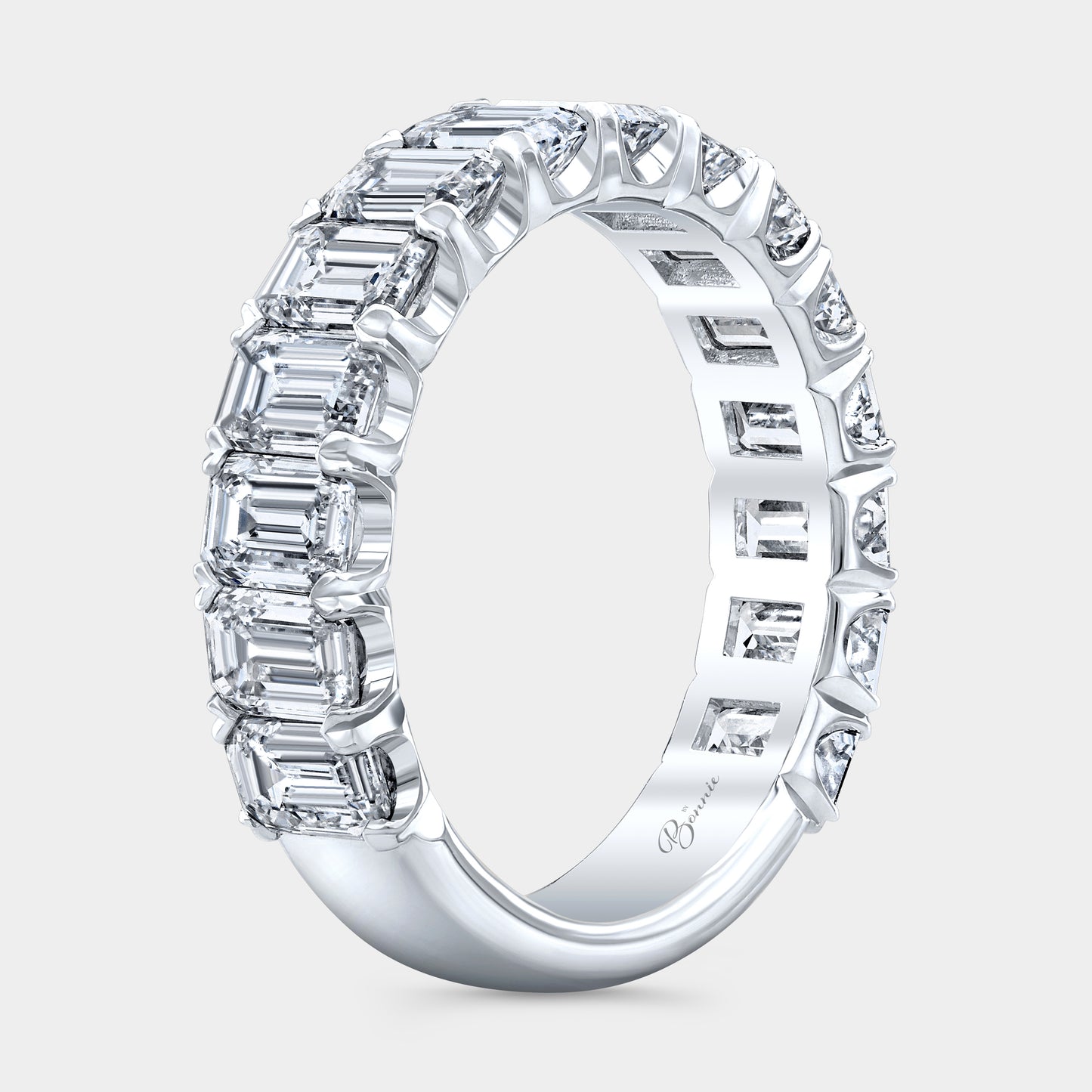 Platinum 3/4 Way Band, Emerald Cut Diamonds, Low Profile.