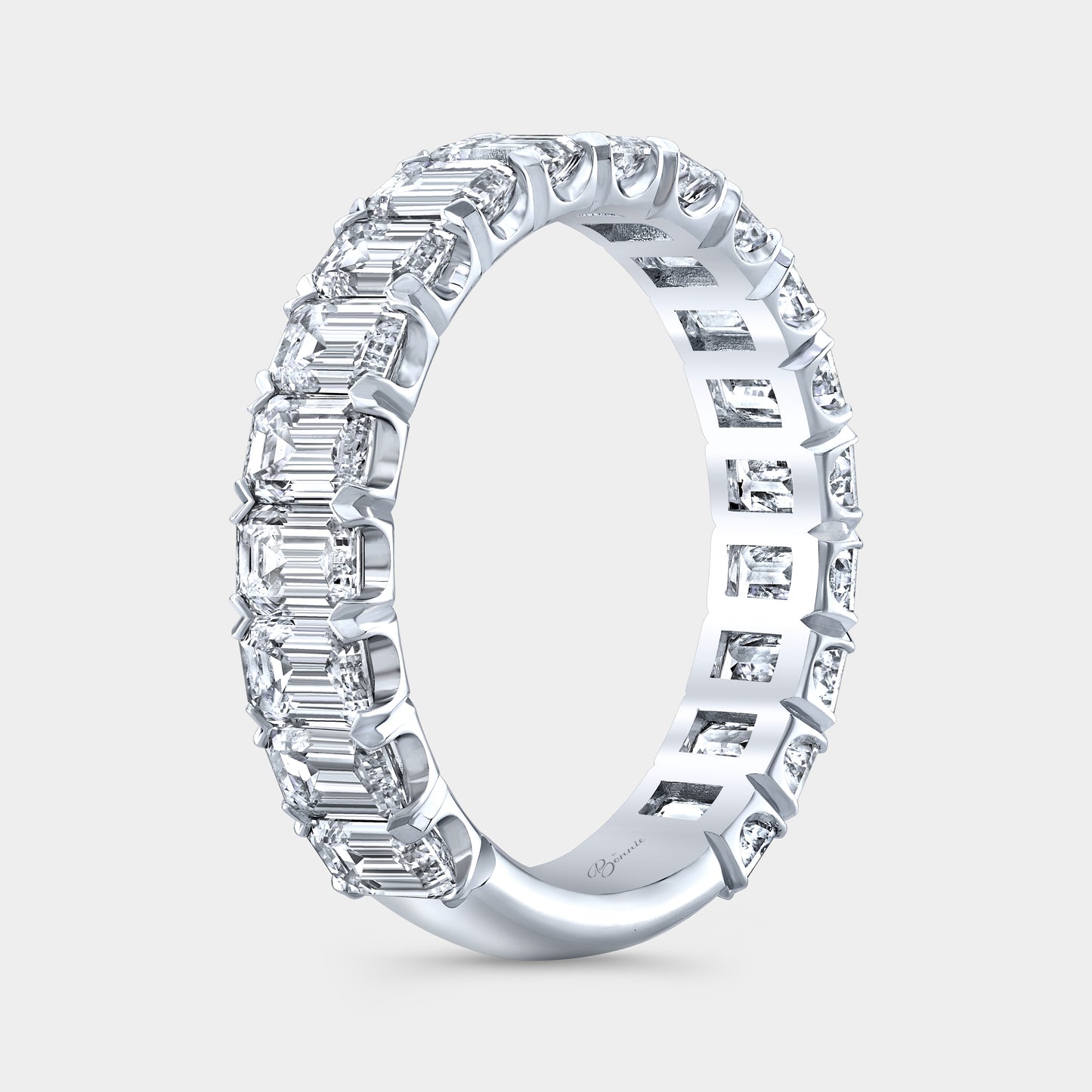 Platinum Eternity Band, Emerald Cut Diamonds, Low Profile.