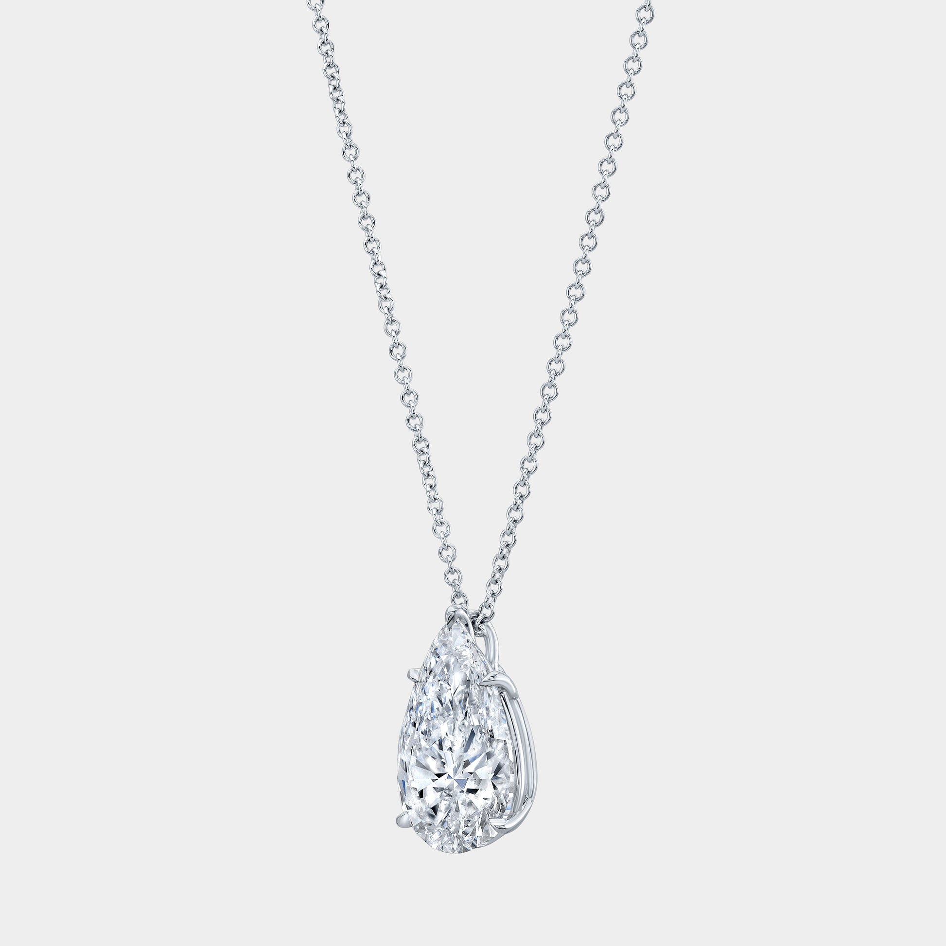 Diamond necklace, side view, pendant details.