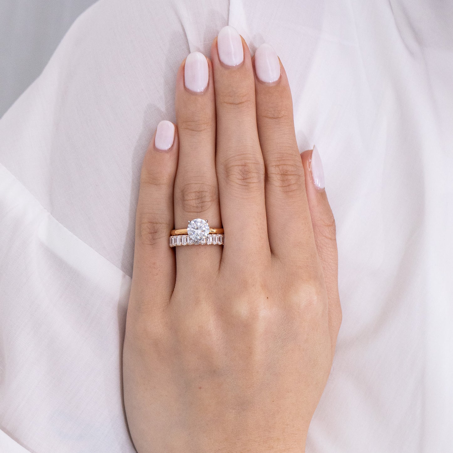 2ct Lab Grown Emerald Cut Diamond Chloe Rose Gold 3.50mm Wedding Band