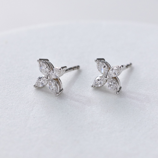 Marquise diamond stud earrings, white gold.