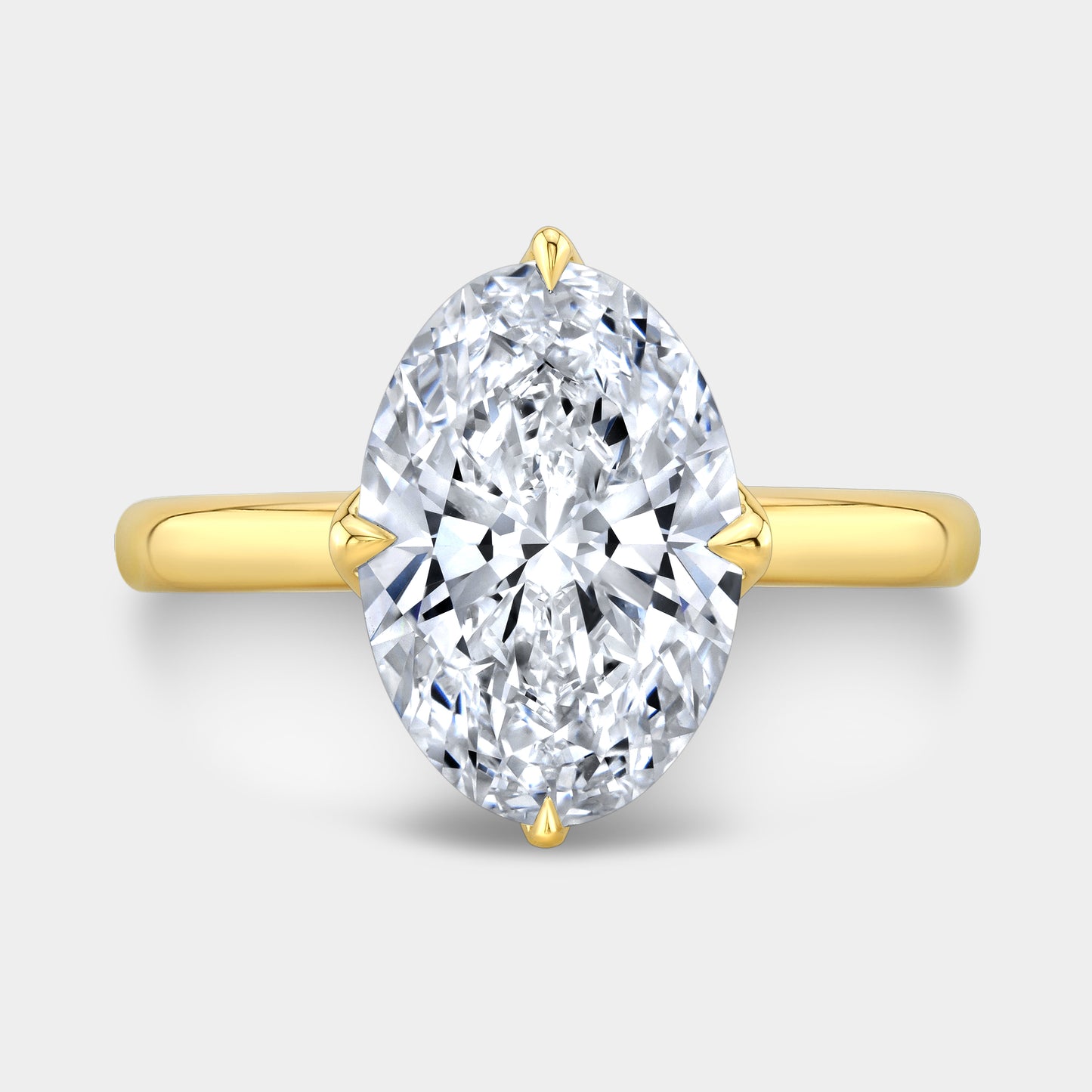 Oval ring, top down, tulip cathedral solitaire.
