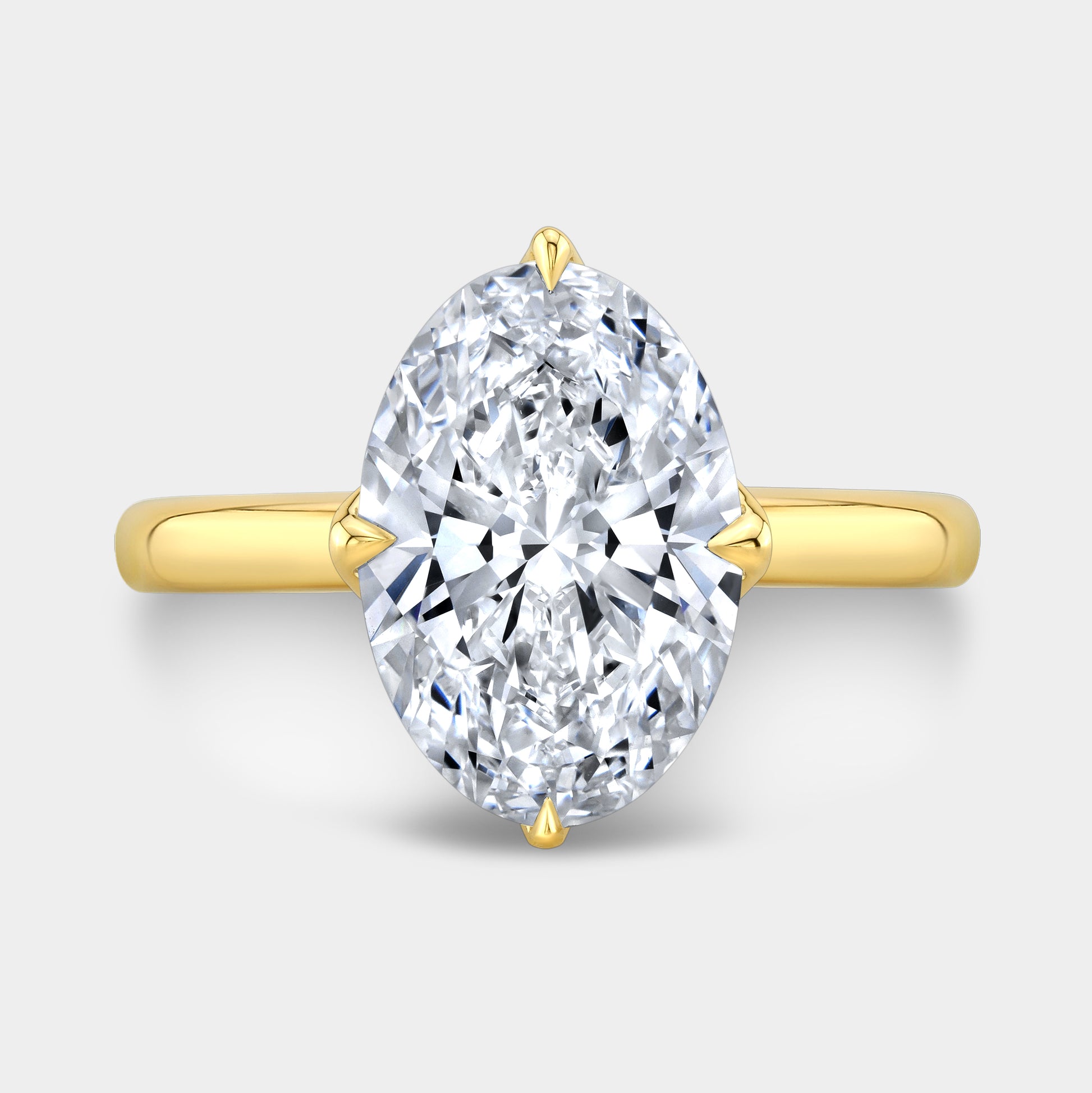 Oval ring, top down, tulip cathedral solitaire.