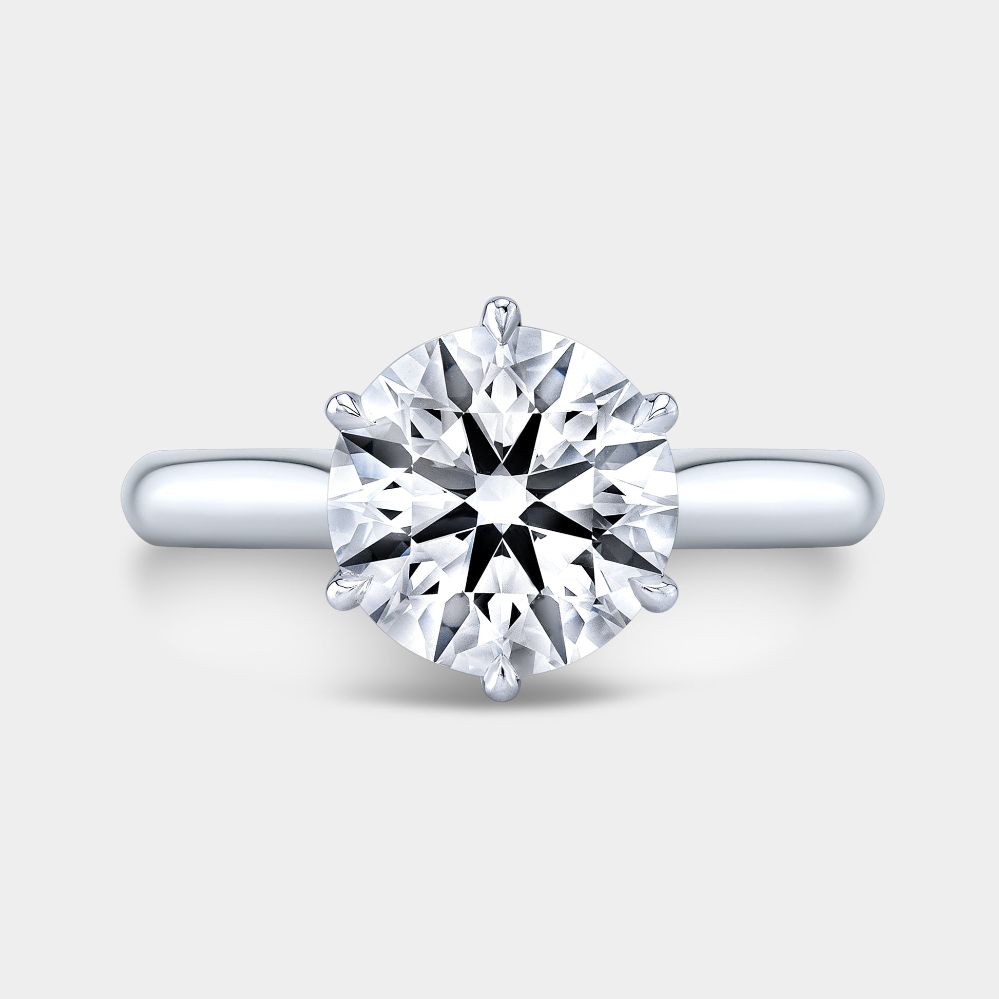 Round diamond ring, tulip basket view.
