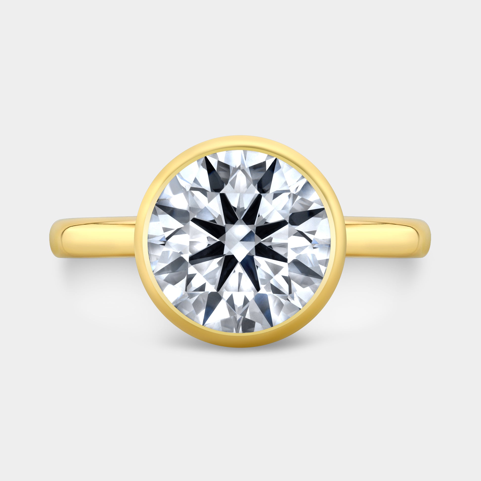 Round ring, top down, tulip bezel solitaire.