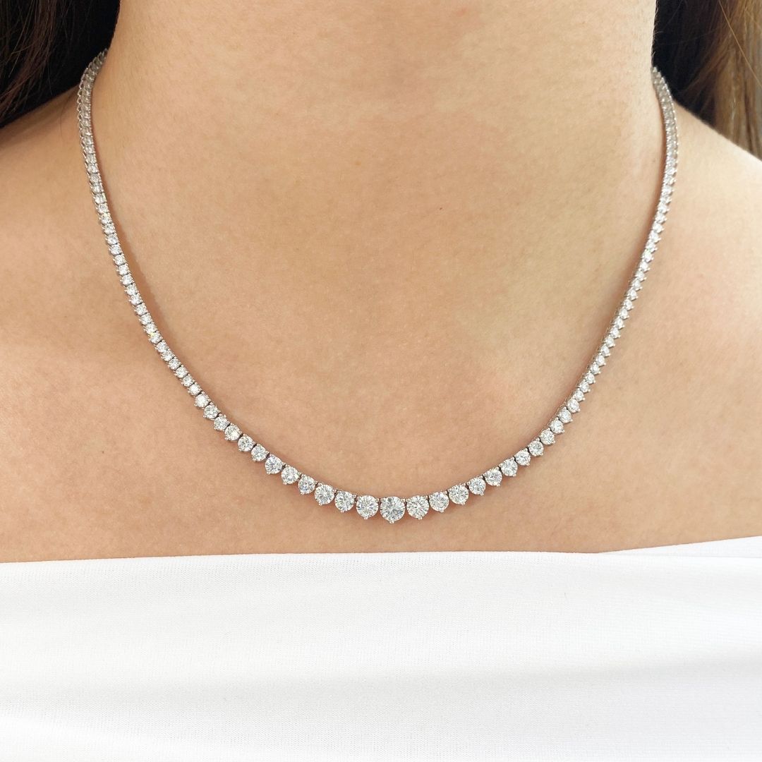 8ct Lab Diamond 3 Prong White Gold Graduating Tennis Necklace