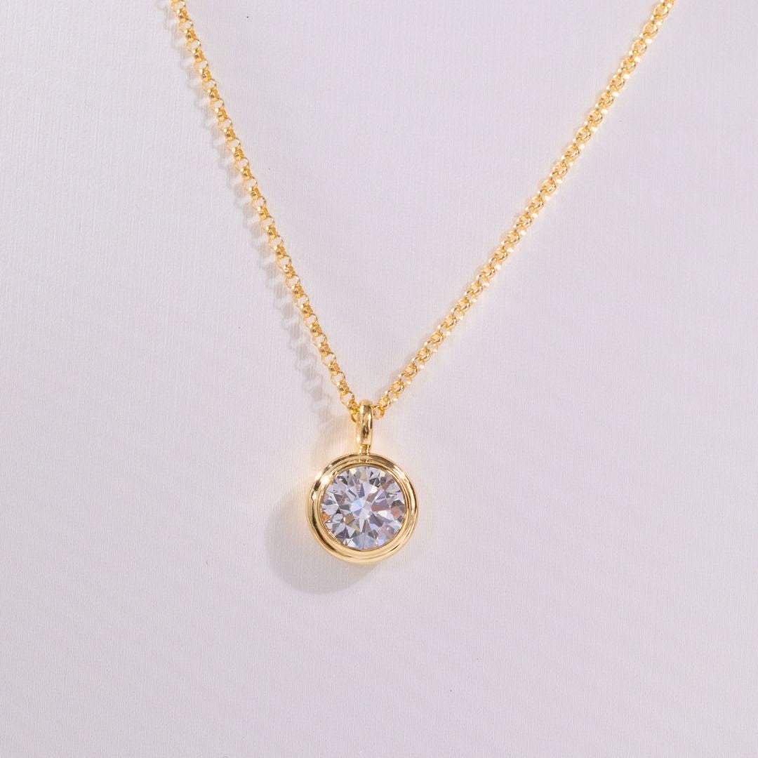 2ct Lab Diamond Bezel Yellow Gold Pendant