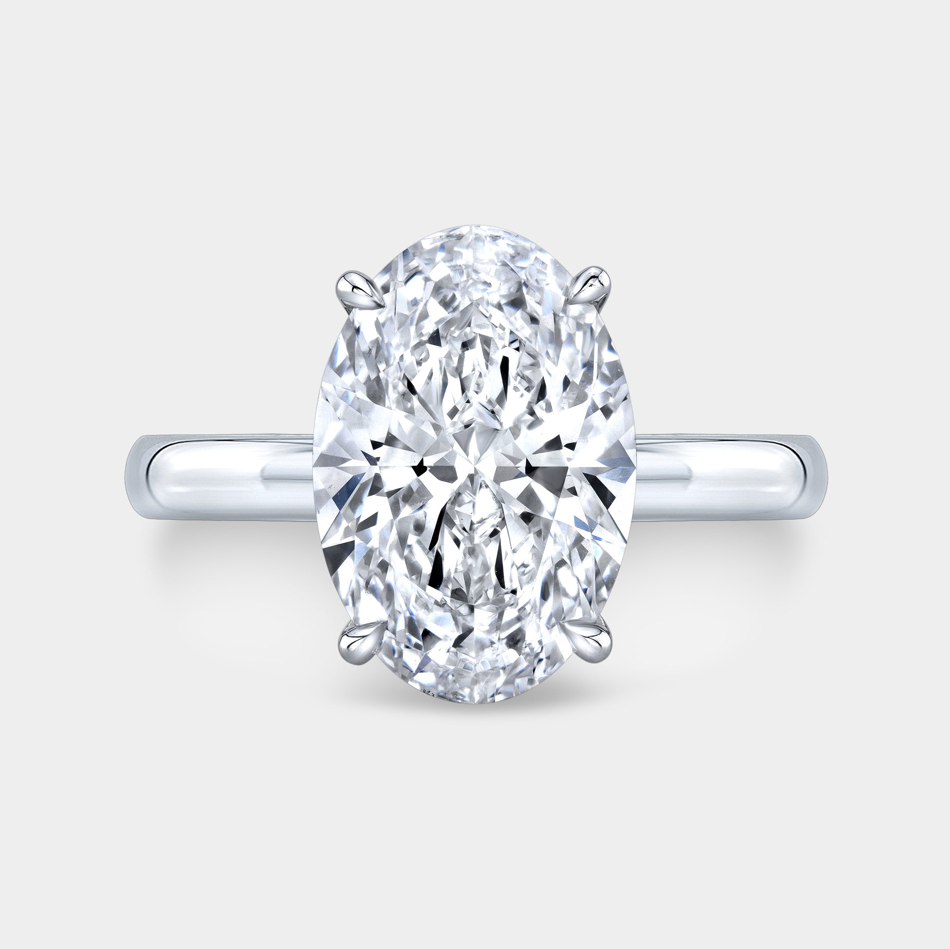 Platinum oval ring, top view, Hailey solitaire.