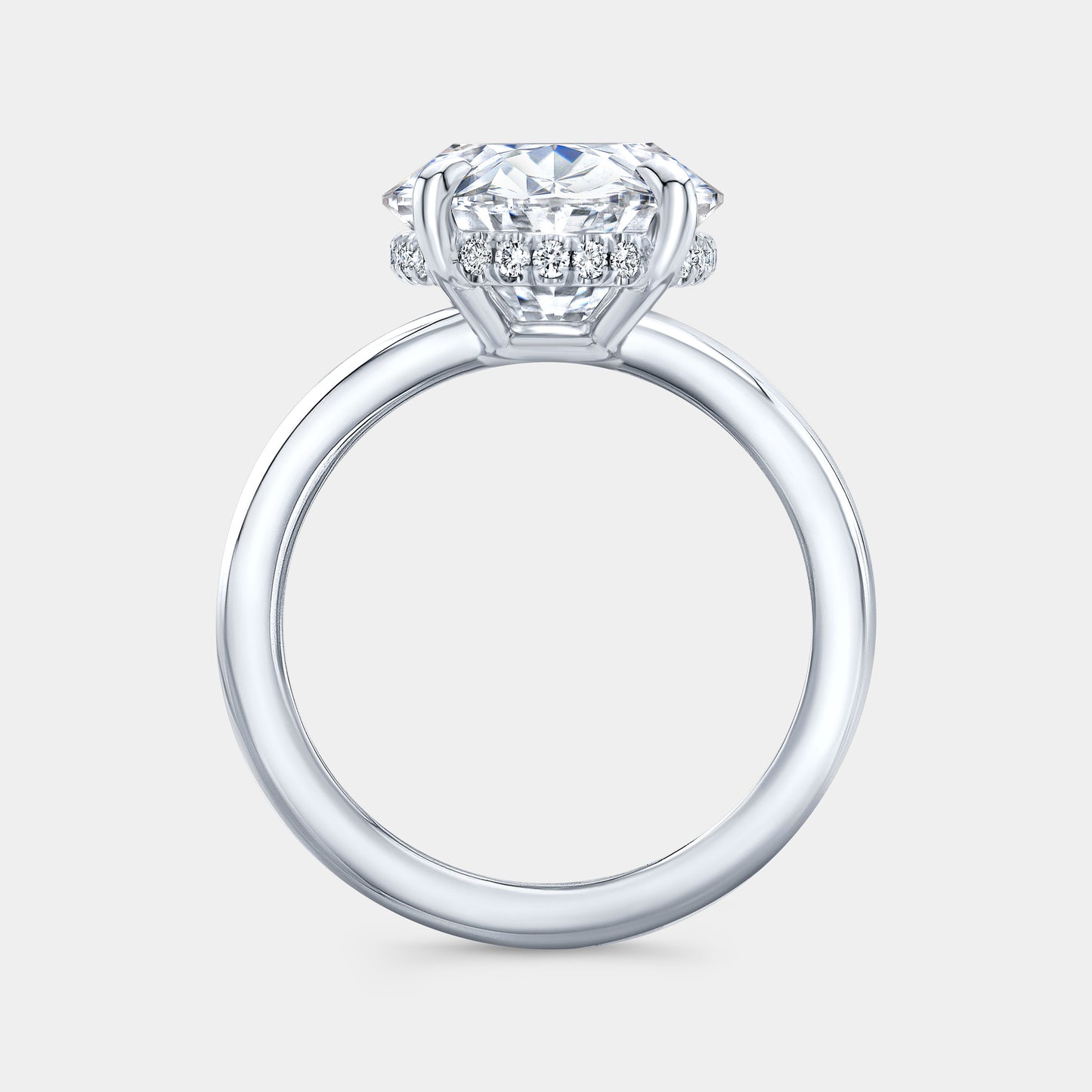 White gold ring, Hailey setting and halo detail.