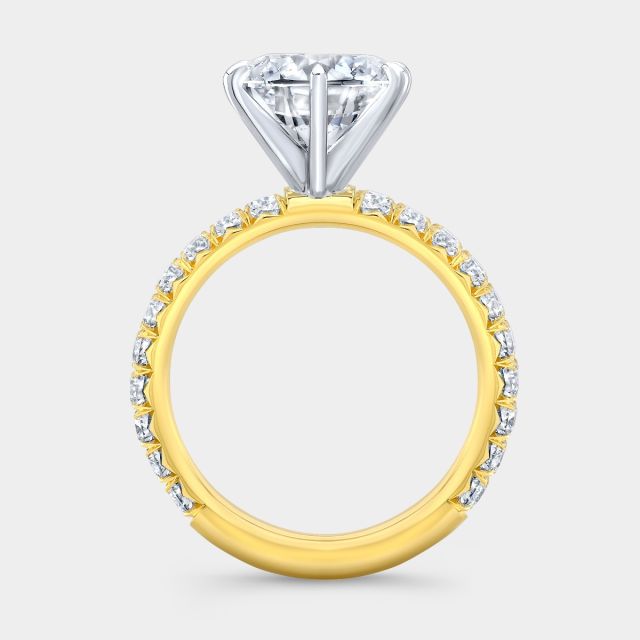 Round diamond ring, yellow gold & platinum, pave.