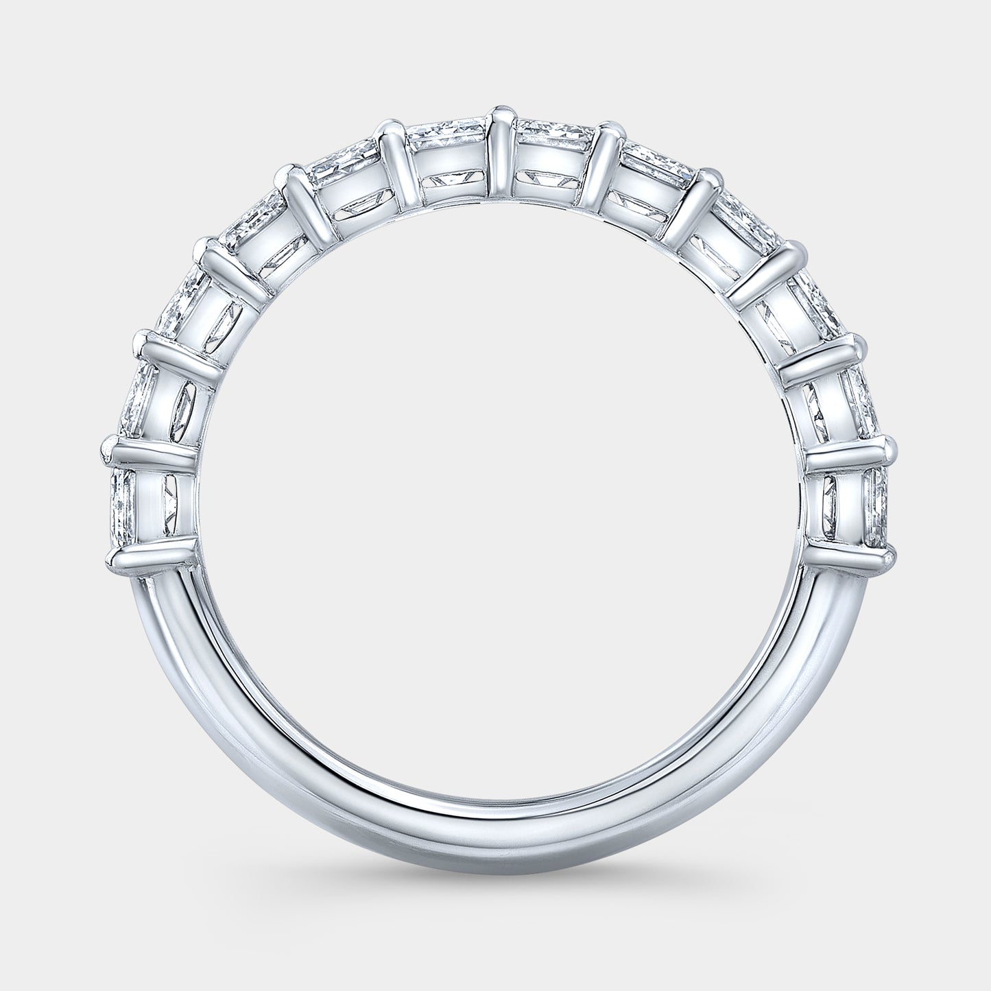 Platinum Low Profile Half Eternity Band, Emerald Cut Diamonds.