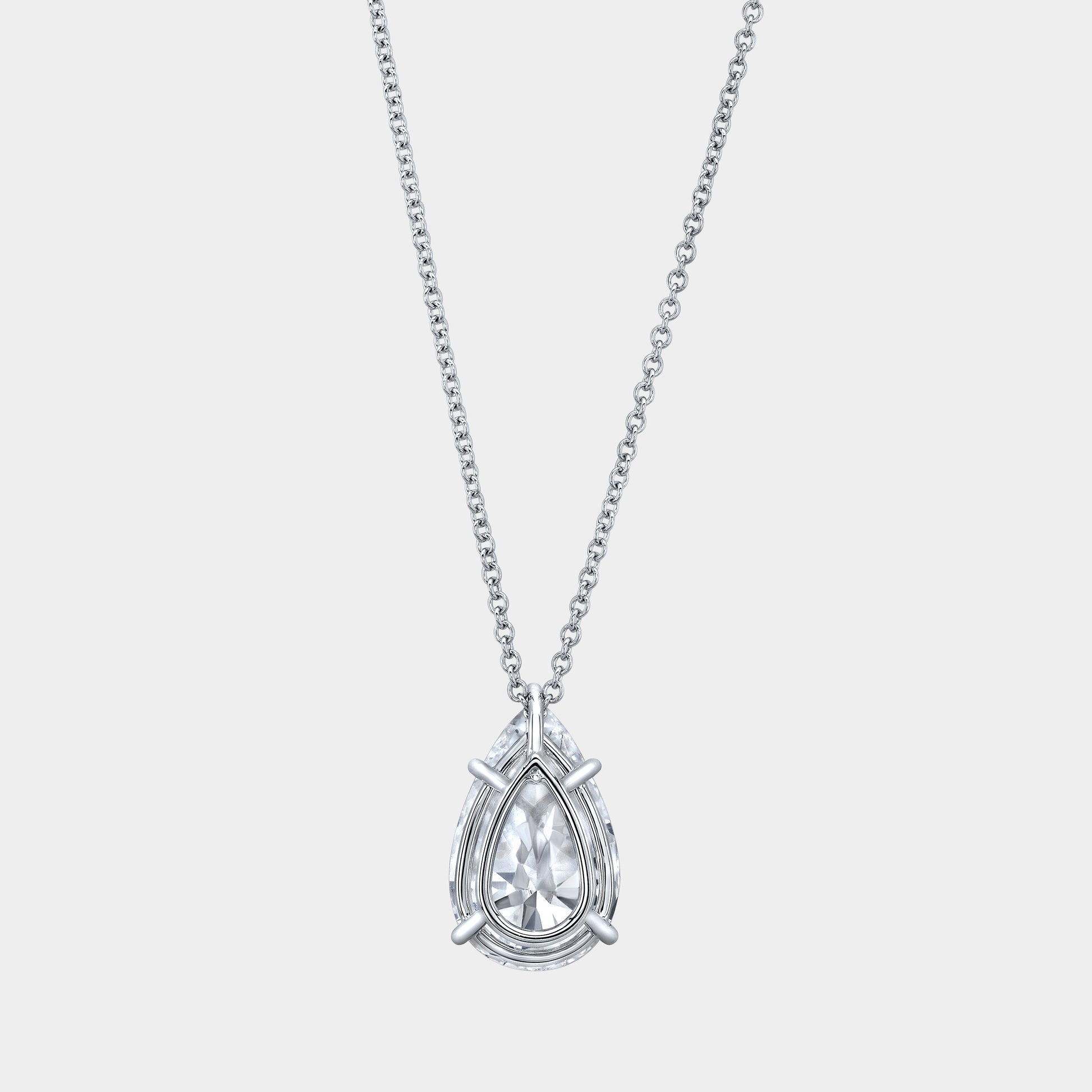5ct pear diamond necklace, white gold setting.