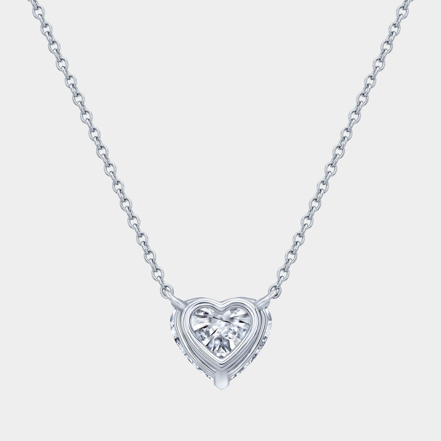 2.5ct heart diamond necklace, platinum setting.