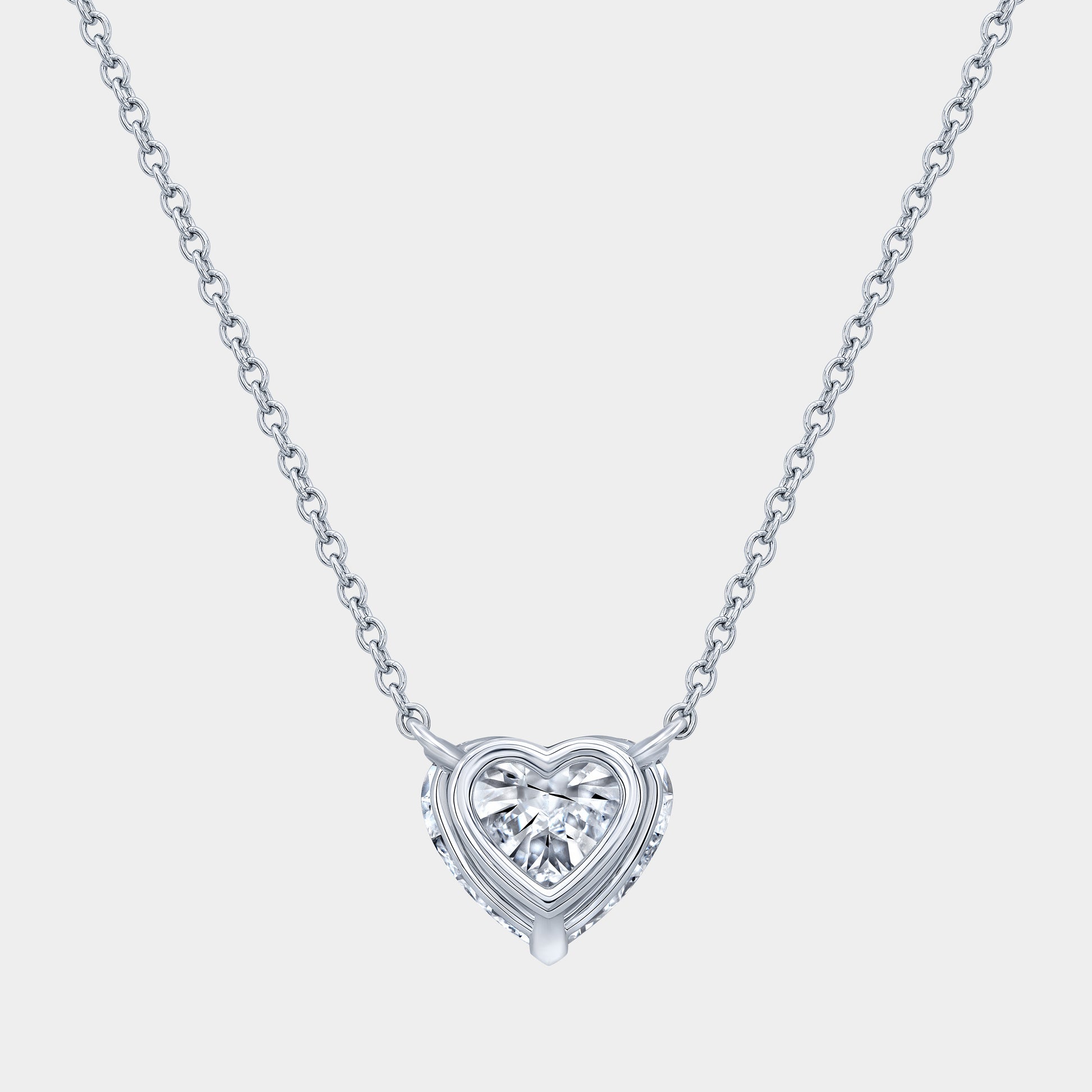 2.5ct heart diamond necklace, platinum setting.