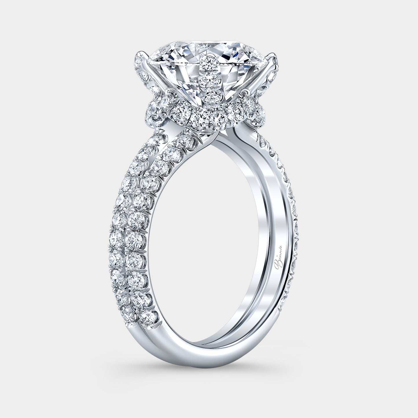 3ct round engagement ring, white gold setting.