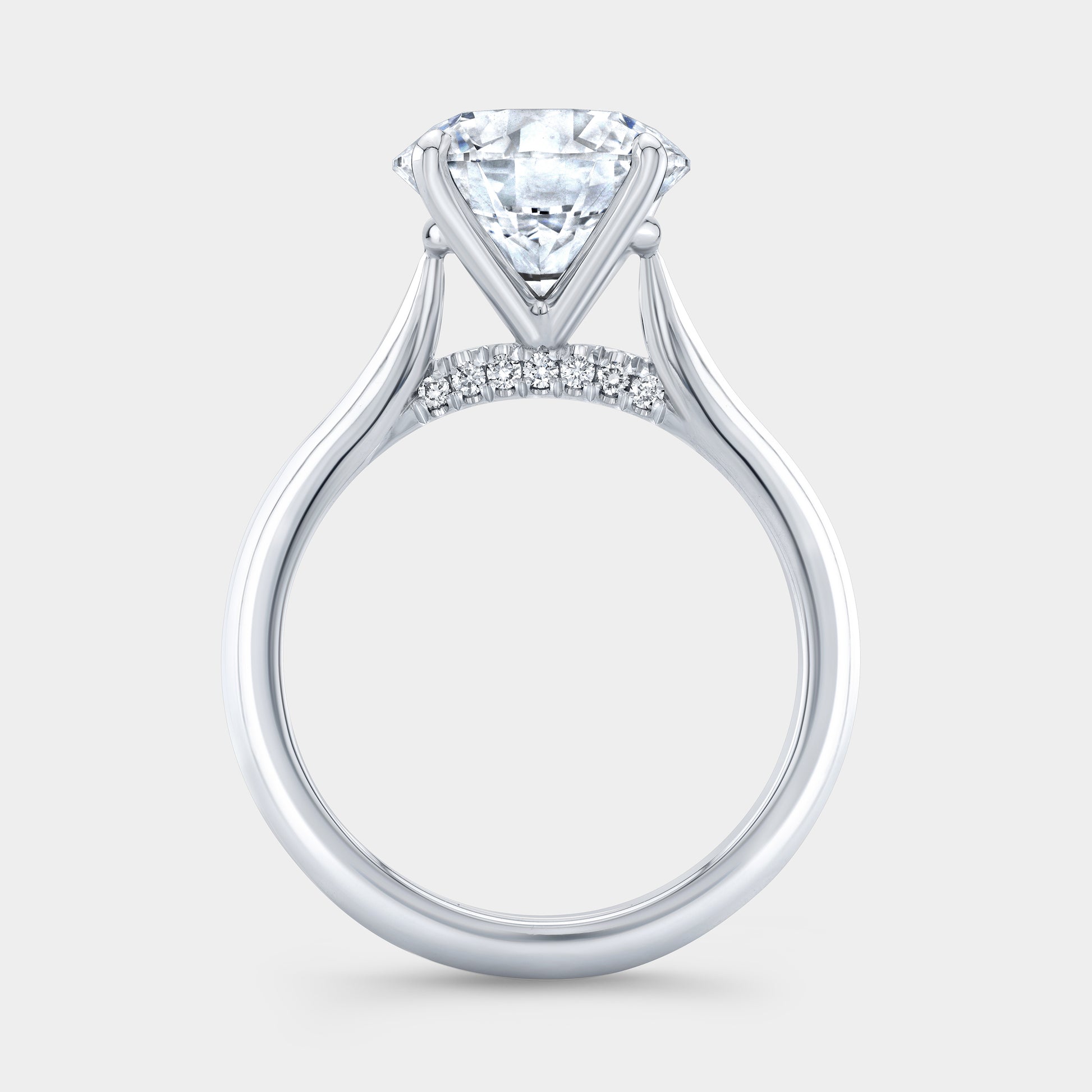 White gold cathedral ring, side detail.
