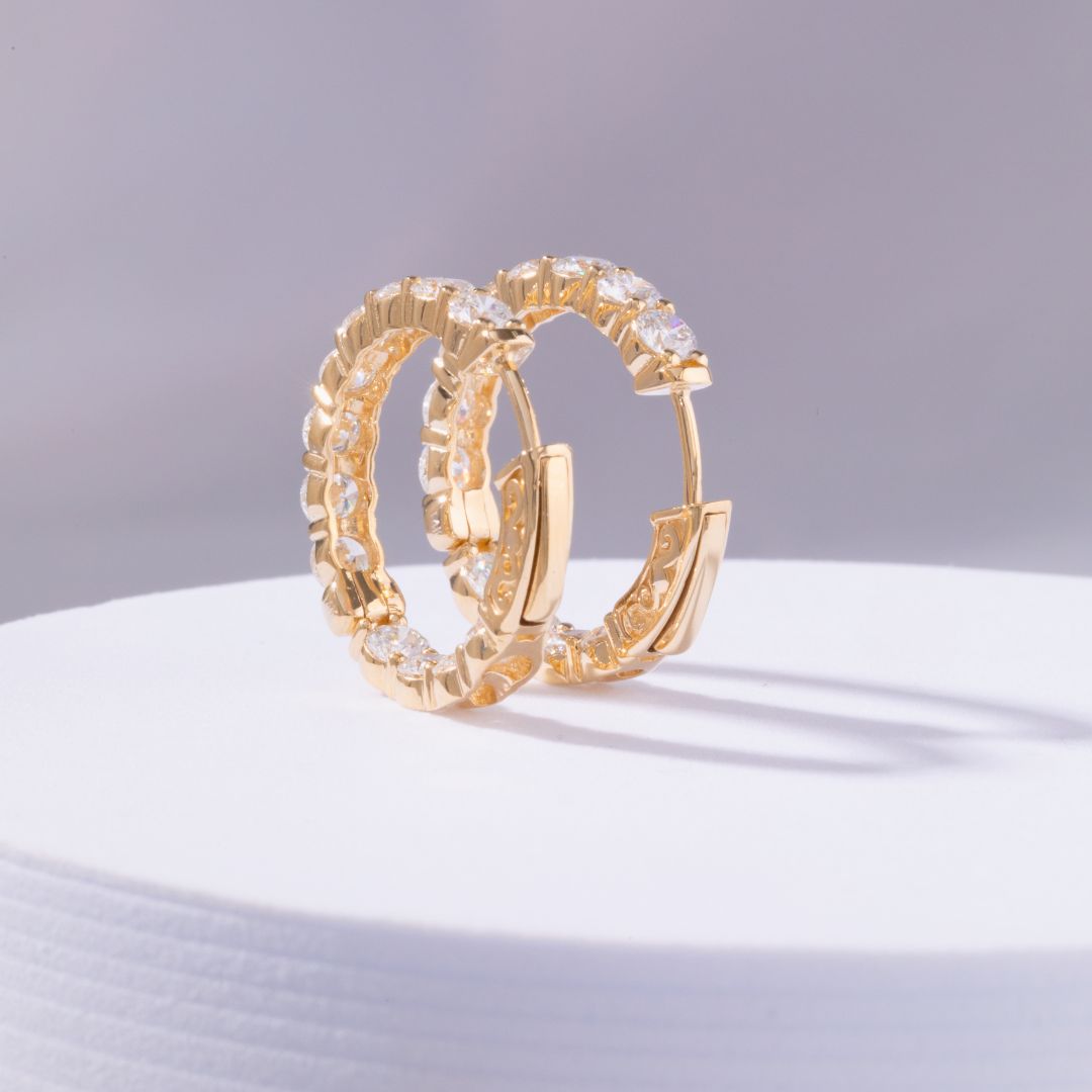 4.20ct 1 Inch Lab Diamond 14k Yellow Gold Hoop Earrings