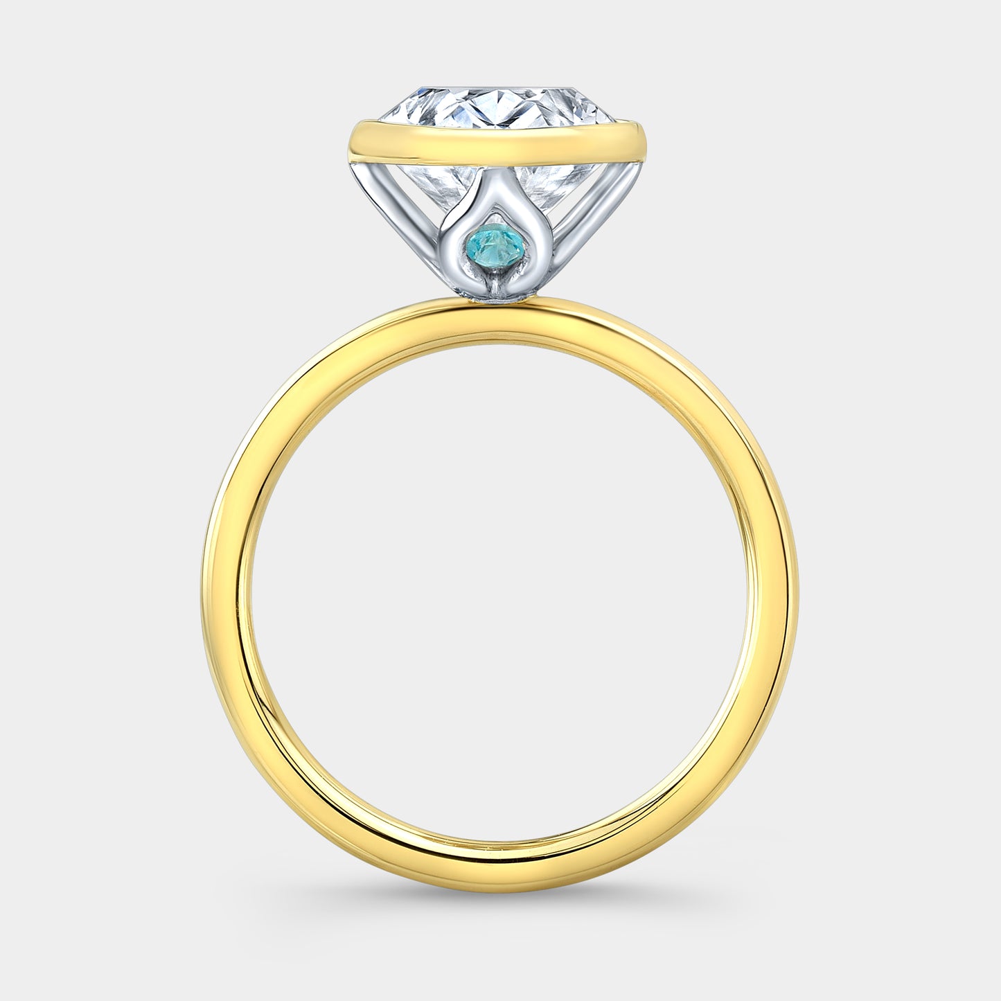 Oval solitaire ring, yellow gold & platinum, bezel tulip.
