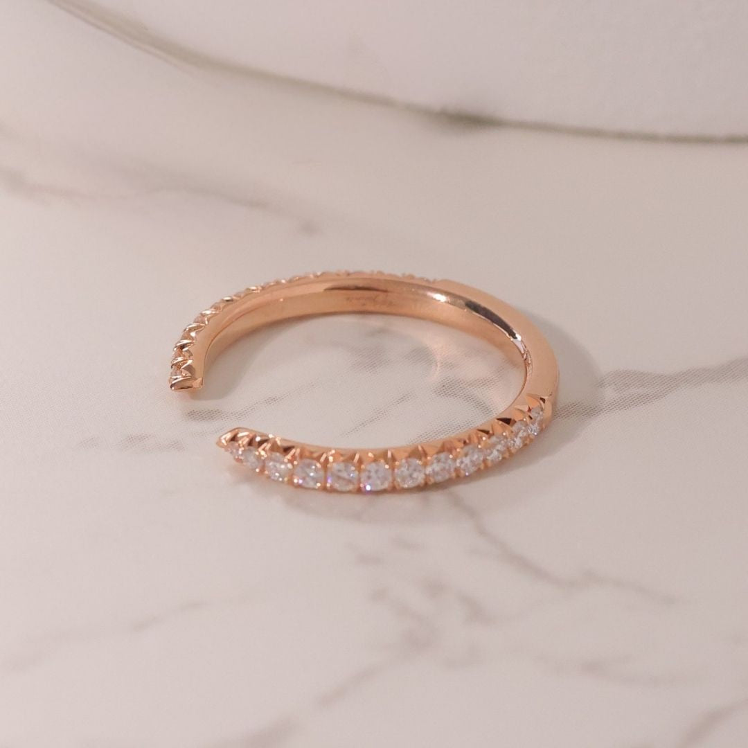 French Pave Open Claw Round Diamond Rose Gold Wedding Band